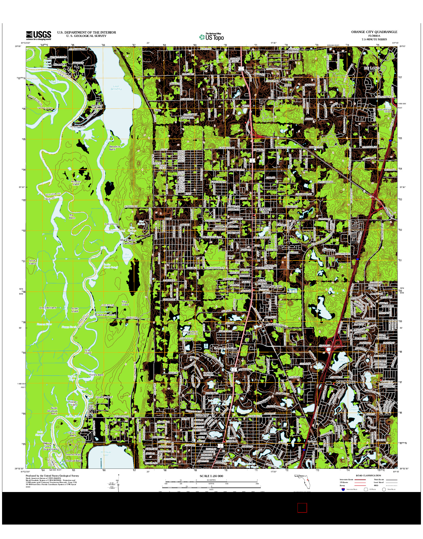 USGS US TOPO 7.5-MINUTE MAP FOR ORANGE CITY, FL 2012