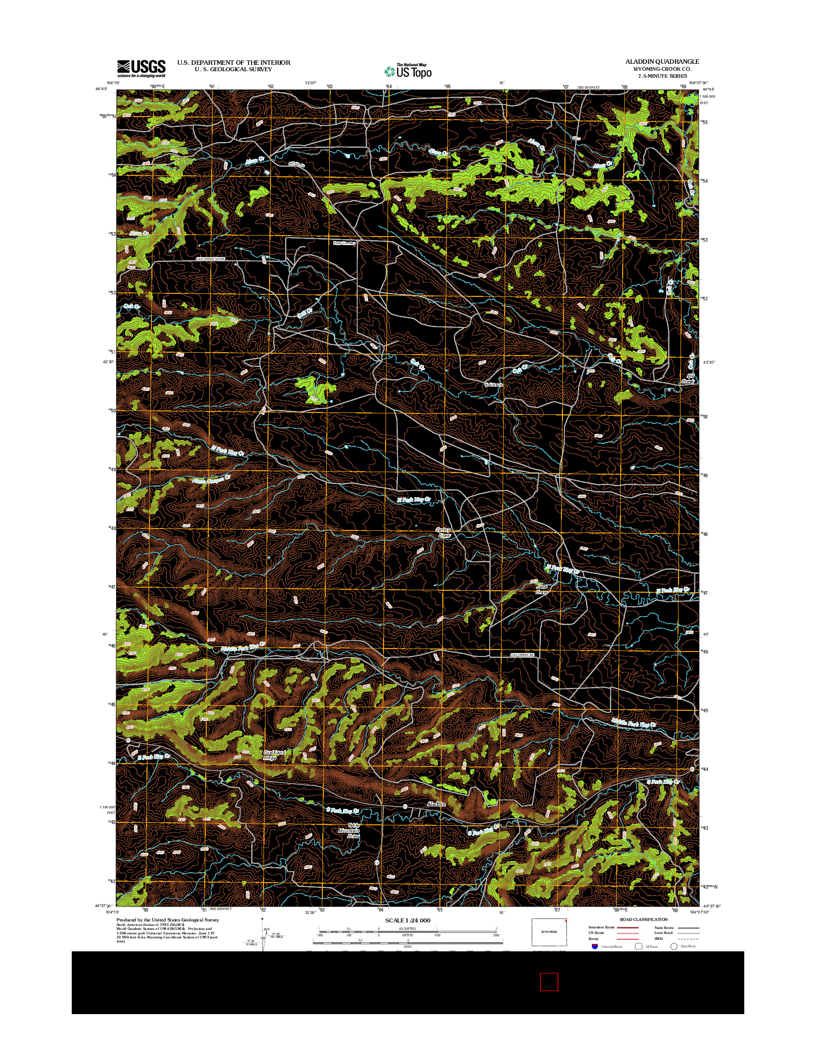 USGS US TOPO 7.5-MINUTE MAP FOR ALADDIN, WY 2012