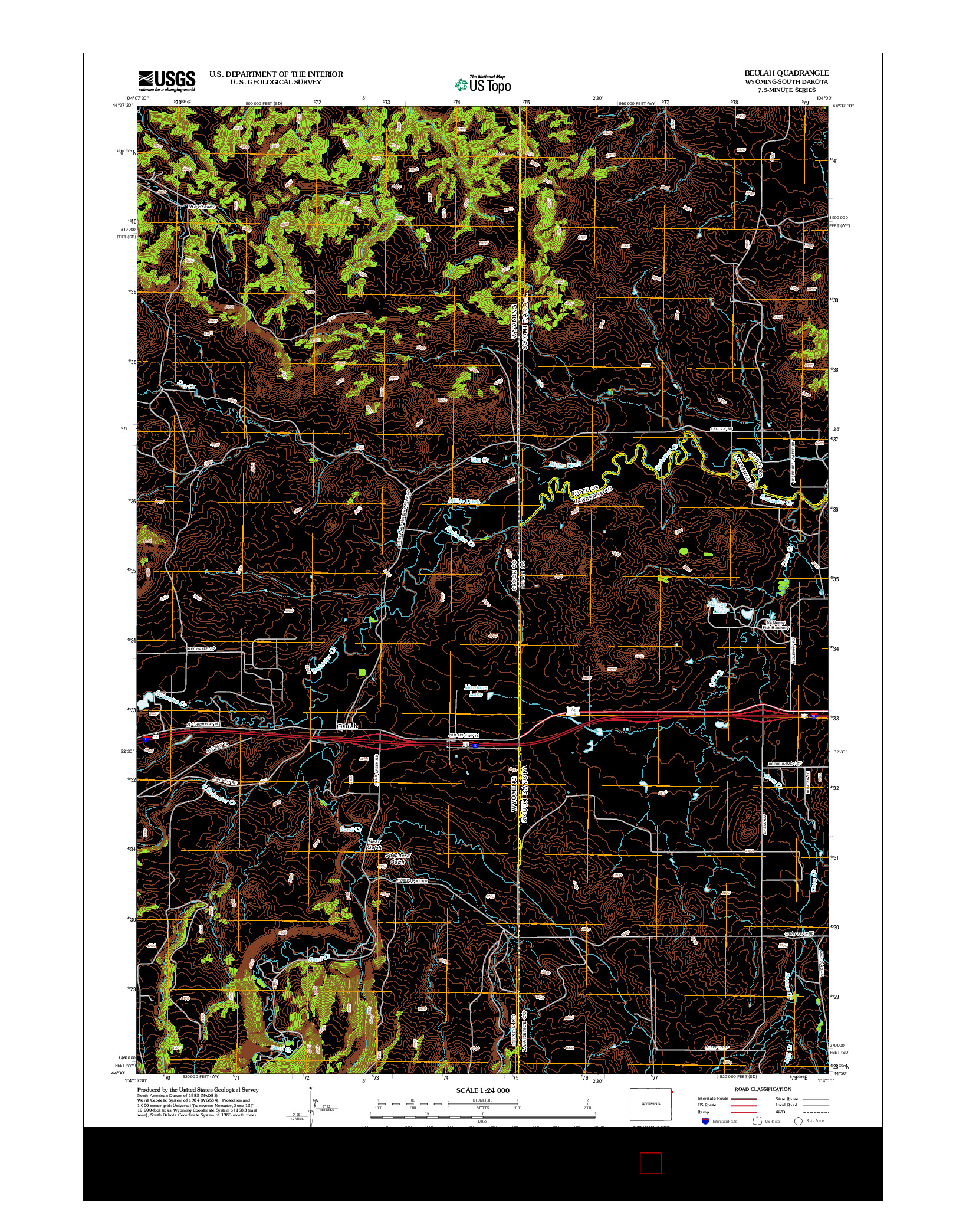 USGS US TOPO 7.5-MINUTE MAP FOR BEULAH, WY-SD 2012