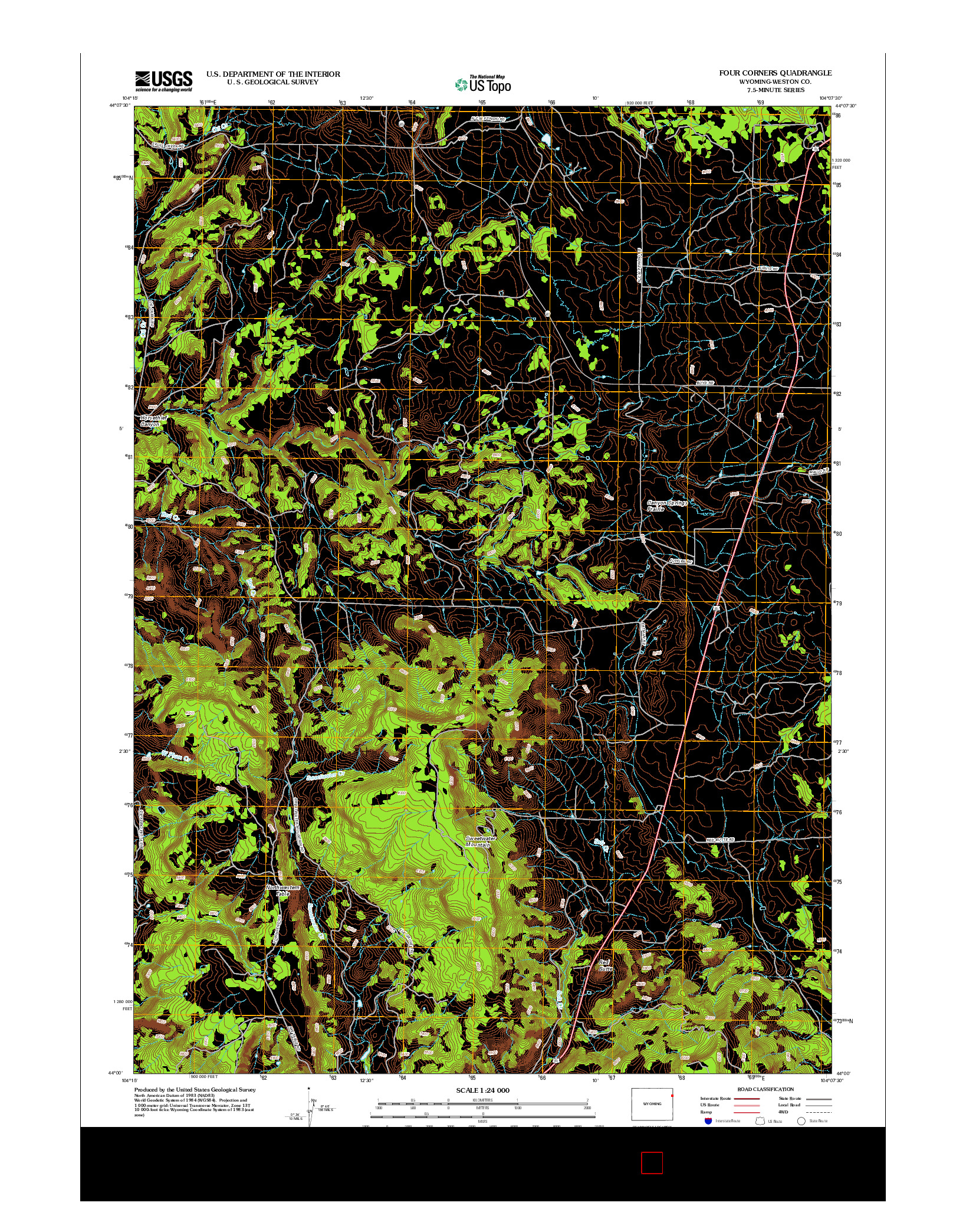 USGS US TOPO 7.5-MINUTE MAP FOR FOUR CORNERS, WY 2012