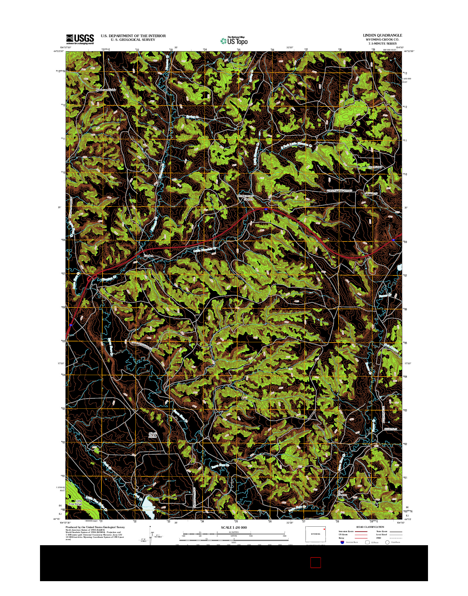 USGS US TOPO 7.5-MINUTE MAP FOR LINDEN, WY 2012