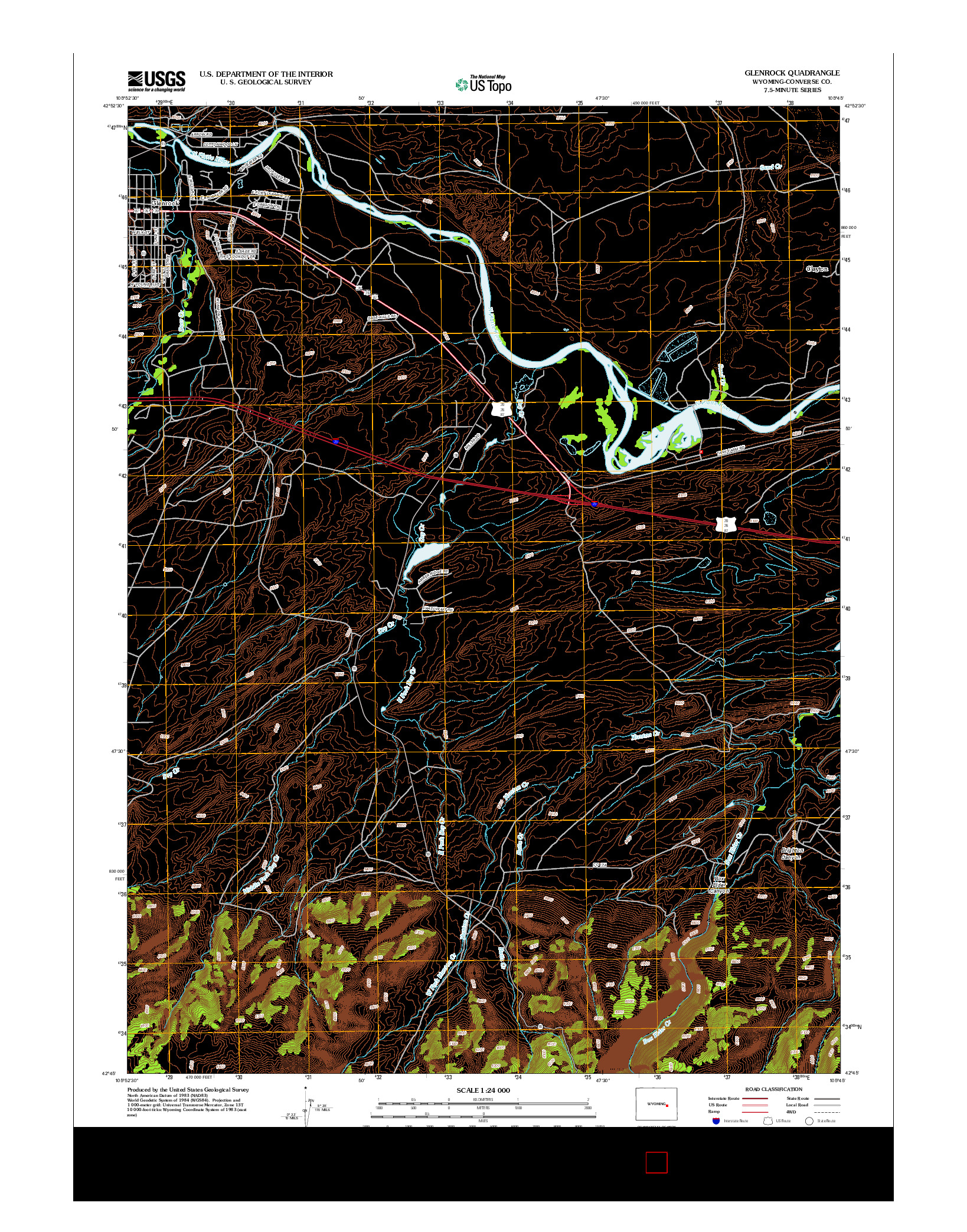 USGS US TOPO 7.5-MINUTE MAP FOR GLENROCK, WY 2012