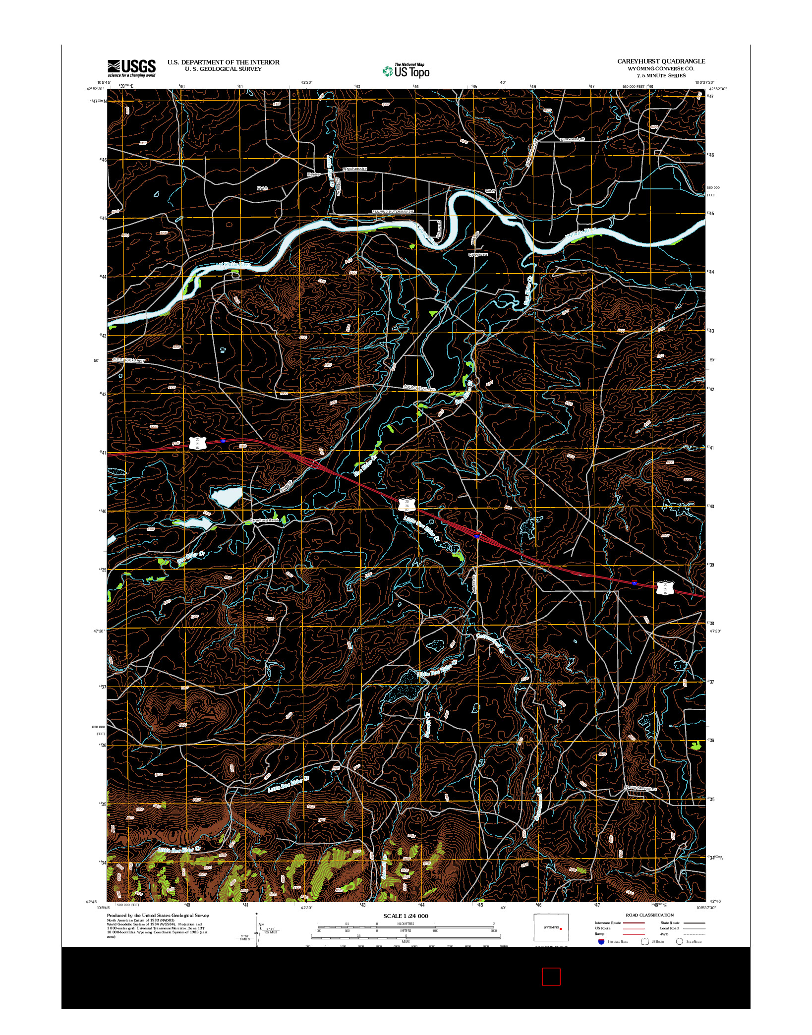 USGS US TOPO 7.5-MINUTE MAP FOR CAREYHURST, WY 2012