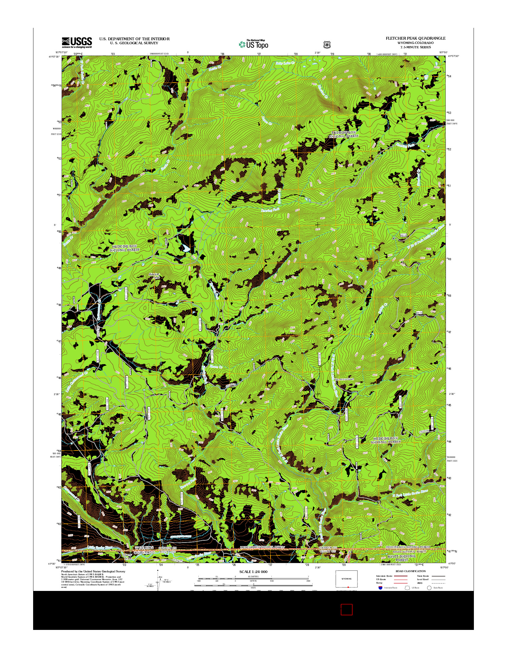 USGS US TOPO 7.5-MINUTE MAP FOR FLETCHER PEAK, WY-CO 2012