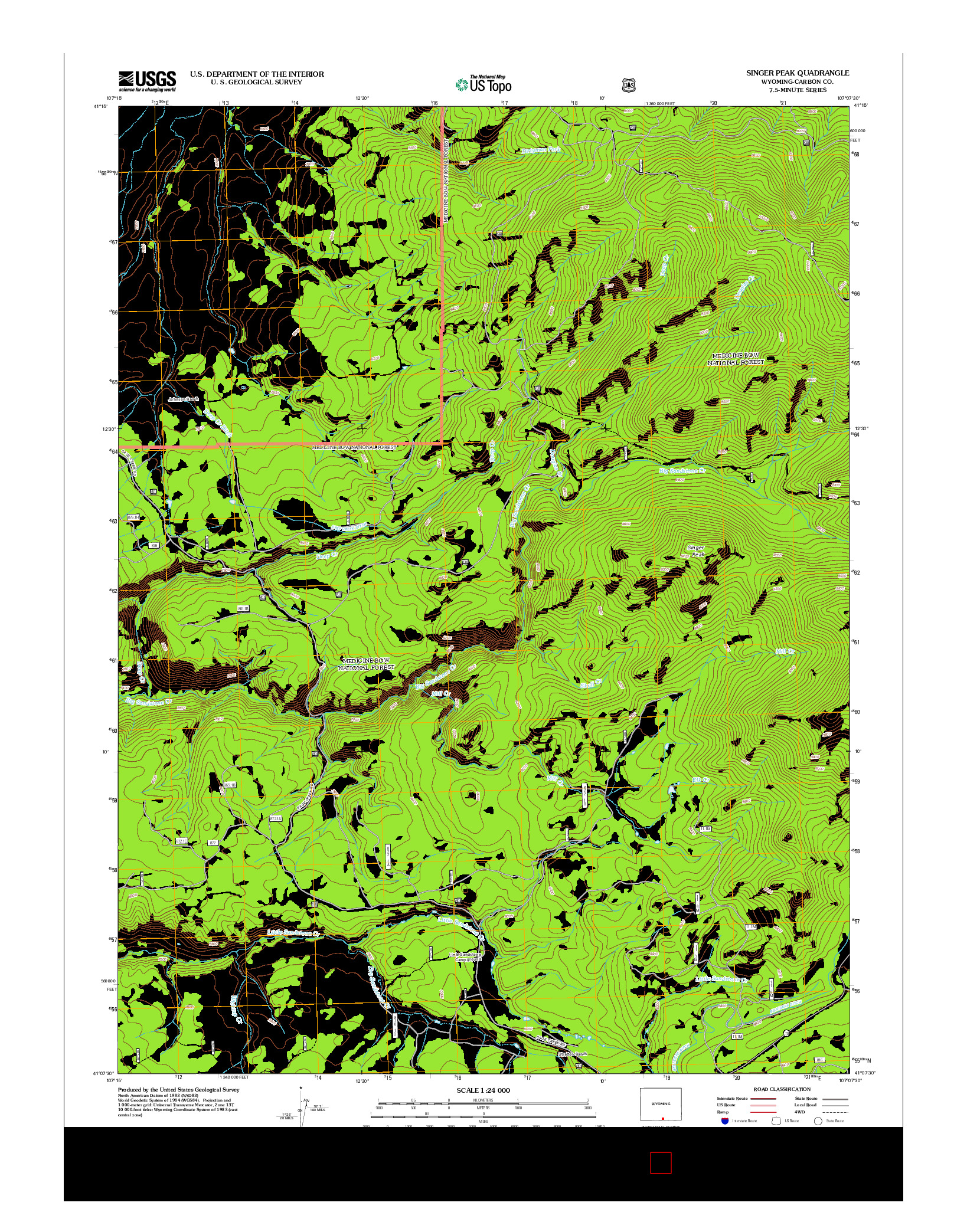 USGS US TOPO 7.5-MINUTE MAP FOR SINGER PEAK, WY 2012