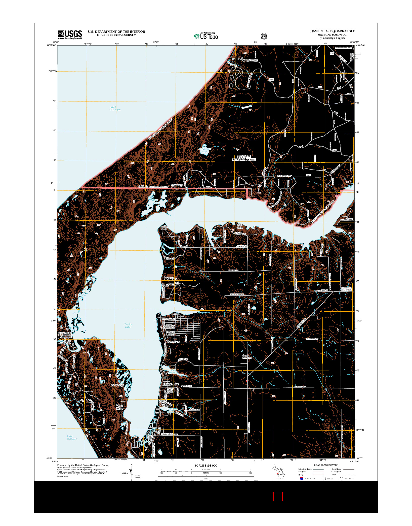 USGS US TOPO 7.5-MINUTE MAP FOR HAMLIN LAKE, MI 2012