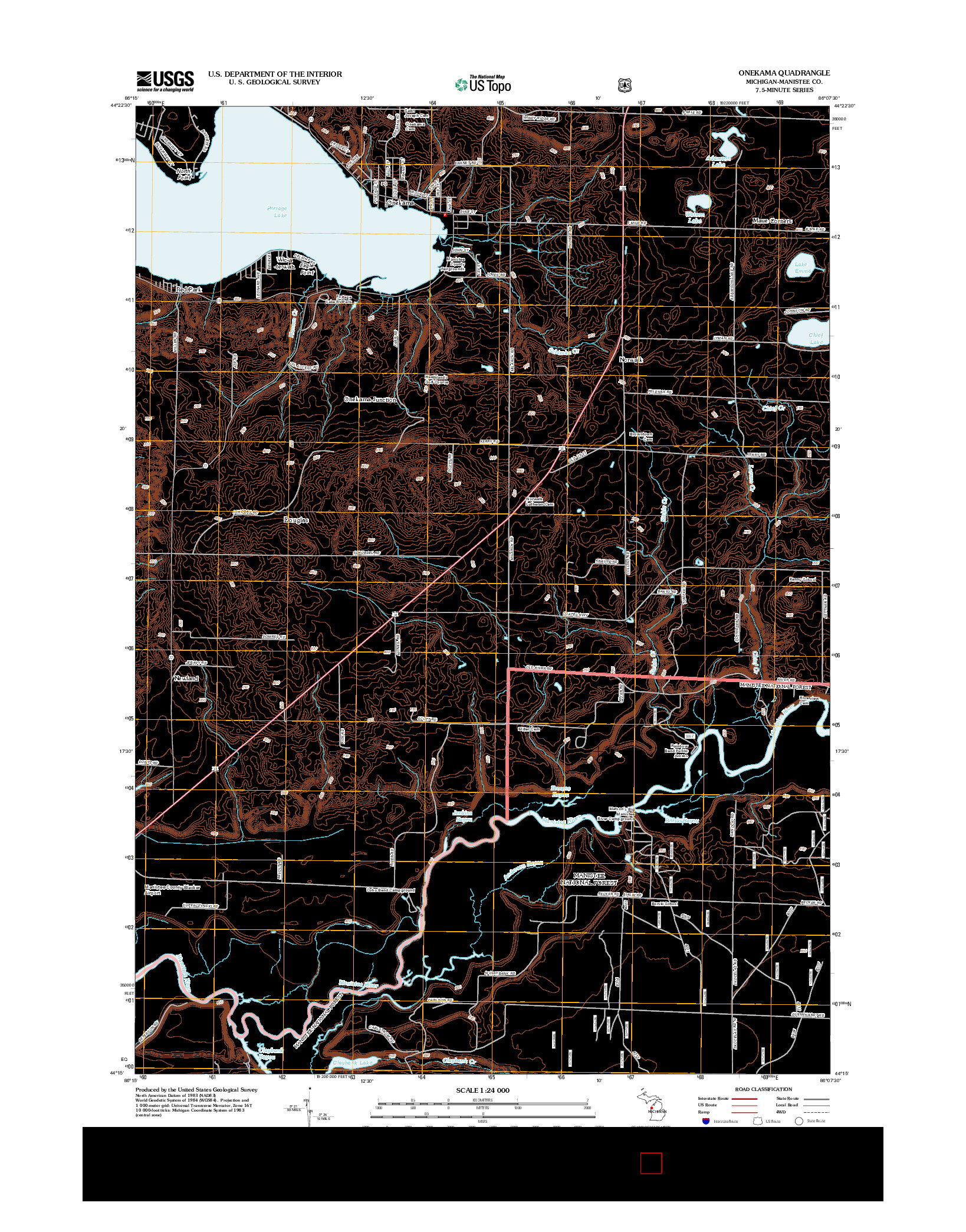 USGS US TOPO 7.5-MINUTE MAP FOR ONEKAMA, MI 2012