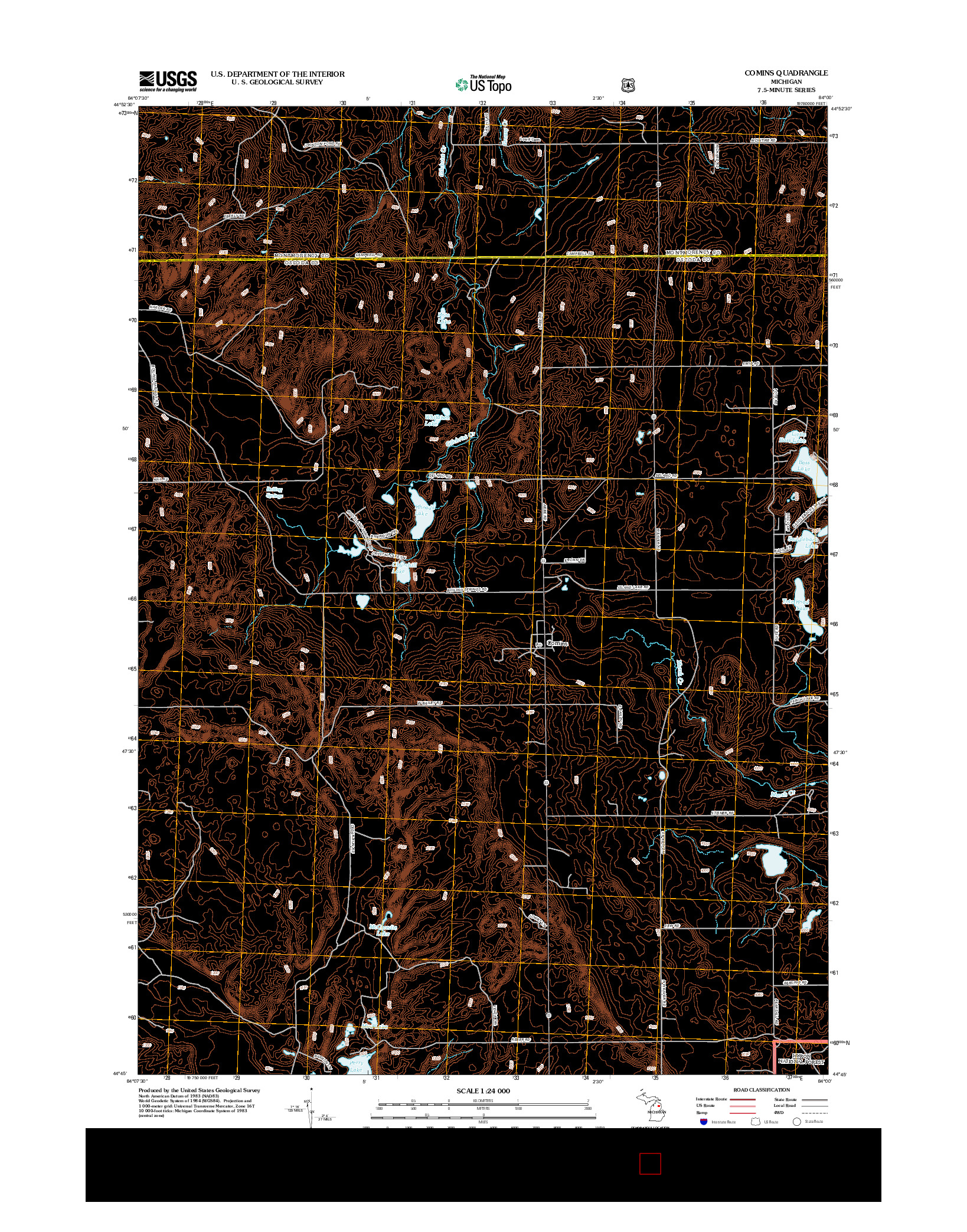 USGS US TOPO 7.5-MINUTE MAP FOR COMINS, MI 2012