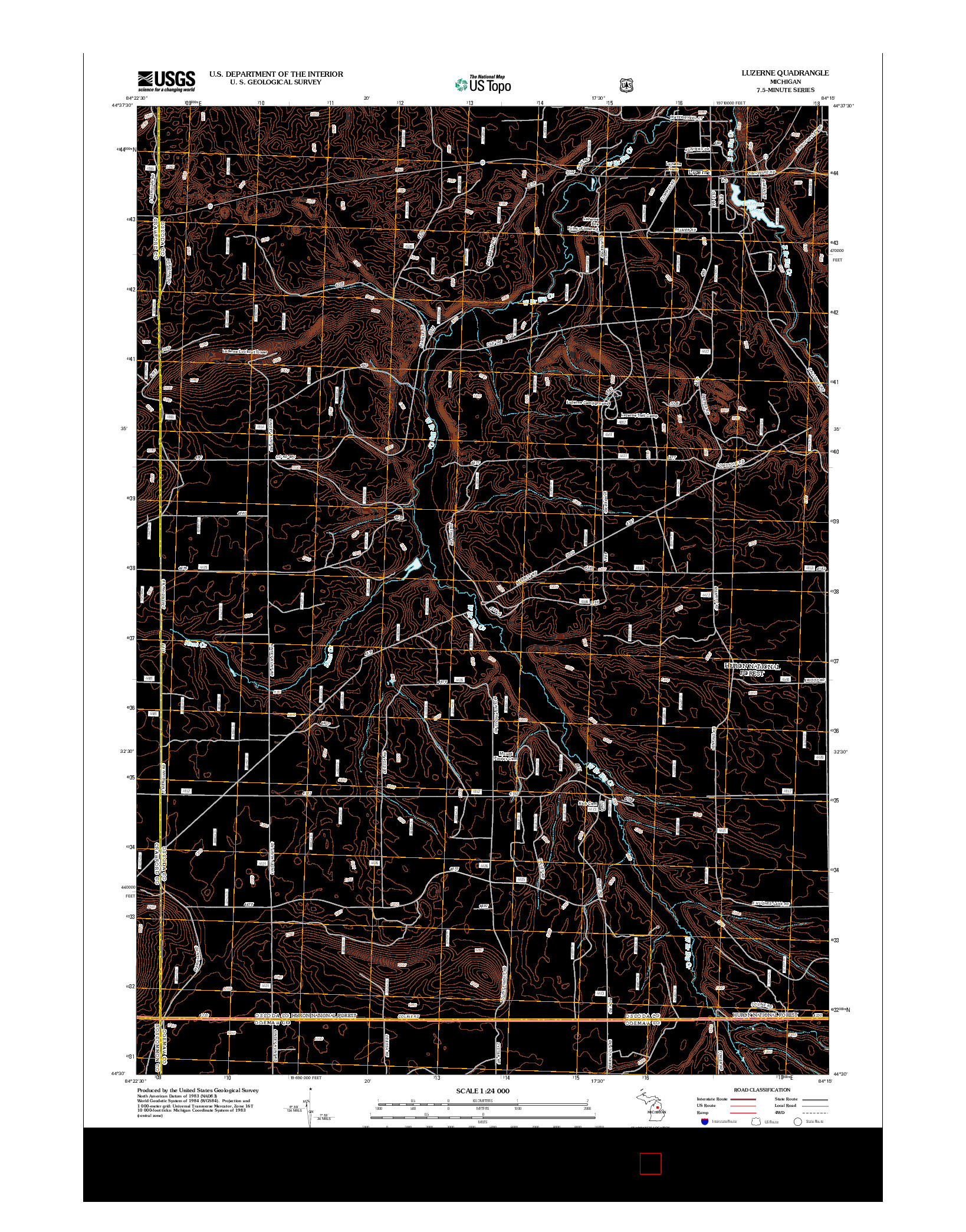 USGS US TOPO 7.5-MINUTE MAP FOR LUZERNE, MI 2012