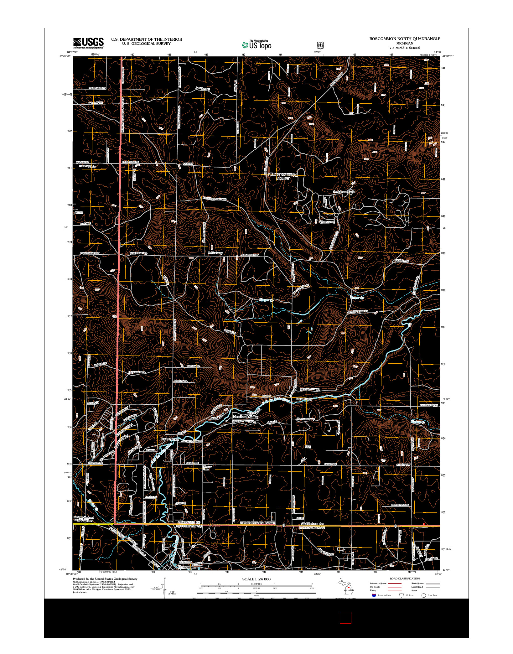 USGS US TOPO 7.5-MINUTE MAP FOR ROSCOMMON NORTH, MI 2012