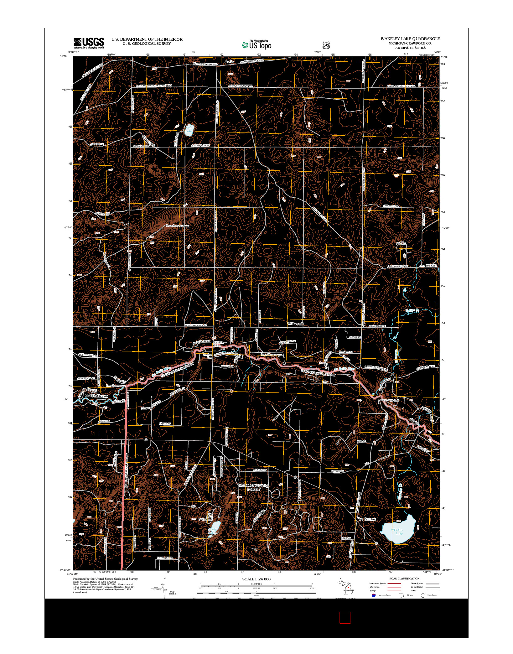 USGS US TOPO 7.5-MINUTE MAP FOR WAKELEY LAKE, MI 2012