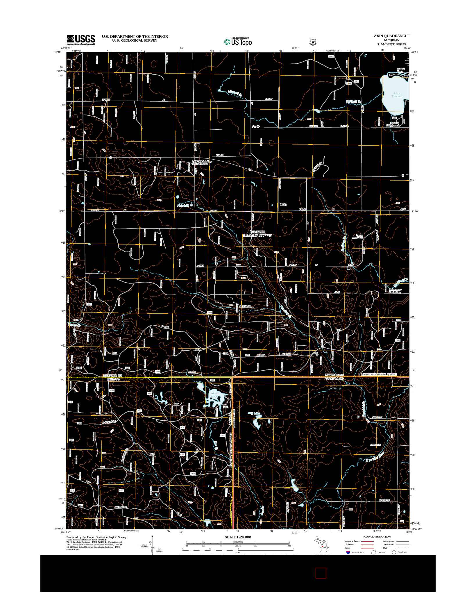 USGS US TOPO 7.5-MINUTE MAP FOR AXIN, MI 2012