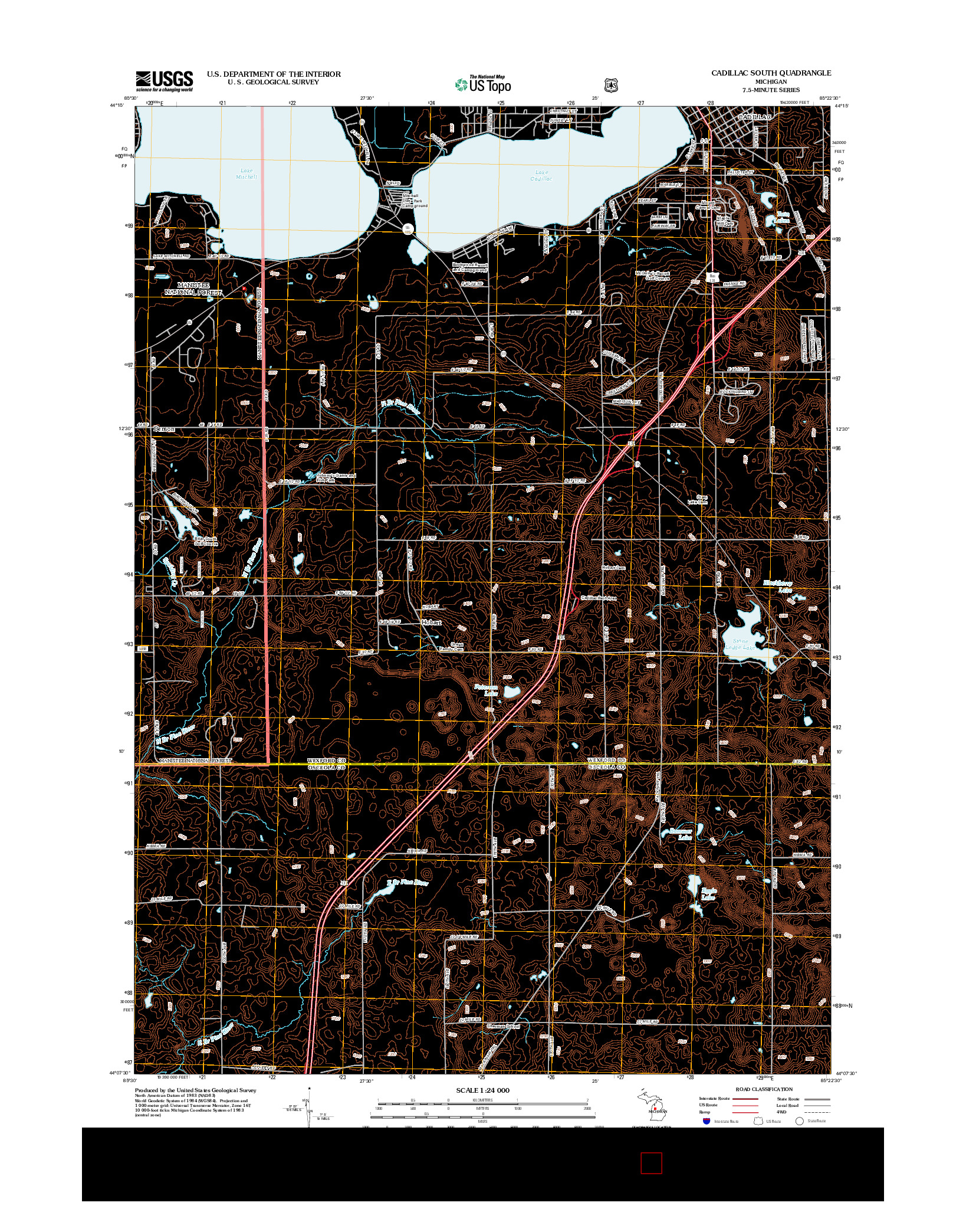 USGS US TOPO 7.5-MINUTE MAP FOR CADILLAC SOUTH, MI 2012