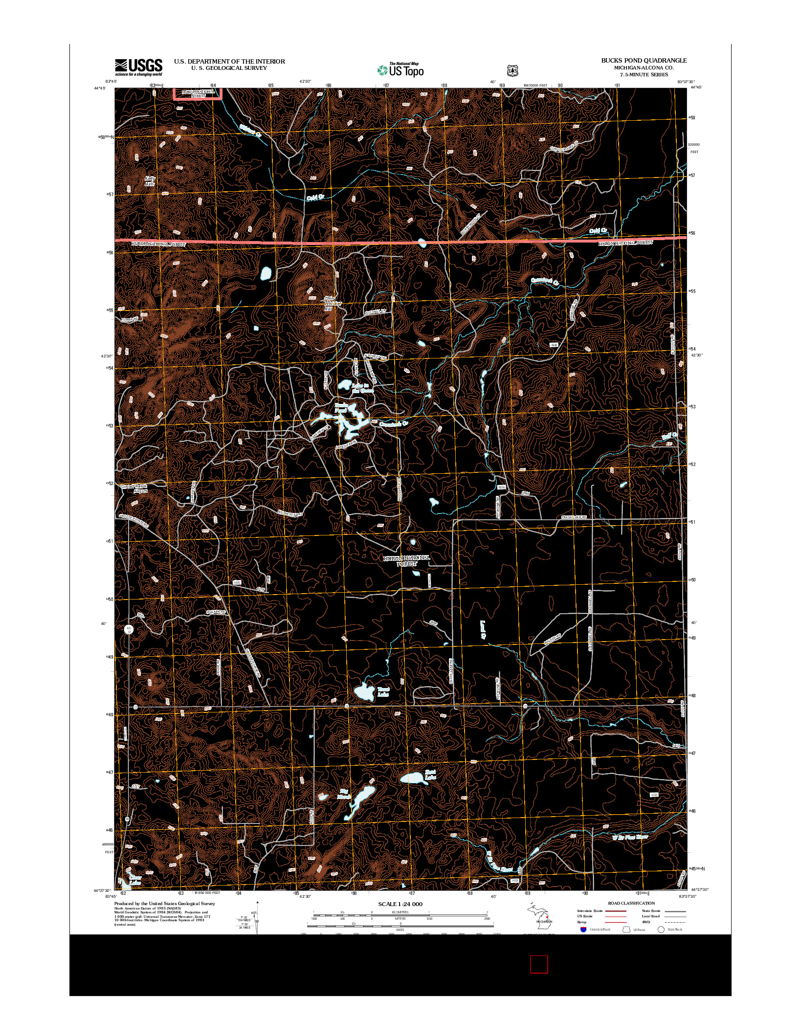 USGS US TOPO 7.5-MINUTE MAP FOR BUCKS POND, MI 2012