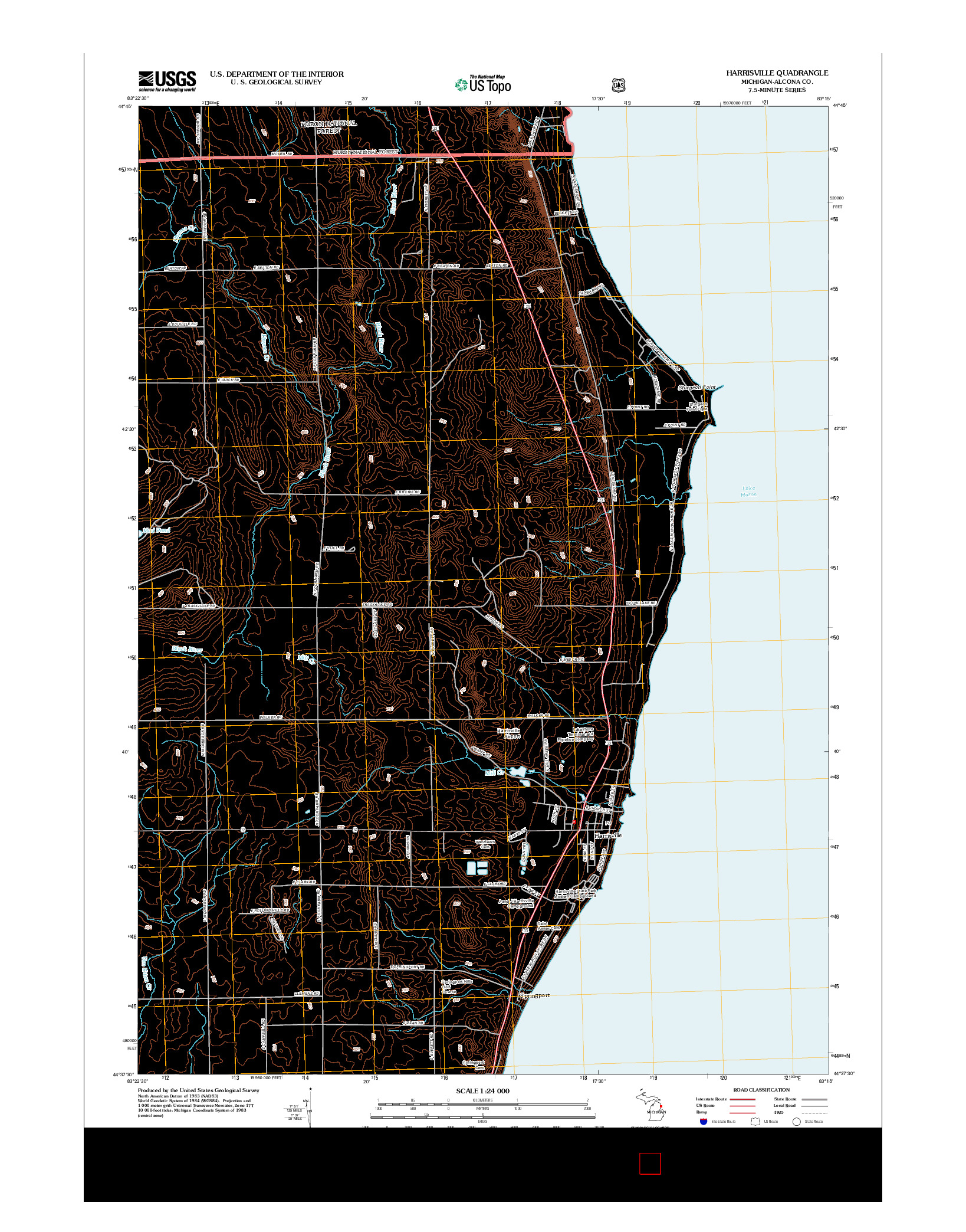USGS US TOPO 7.5-MINUTE MAP FOR HARRISVILLE, MI 2012