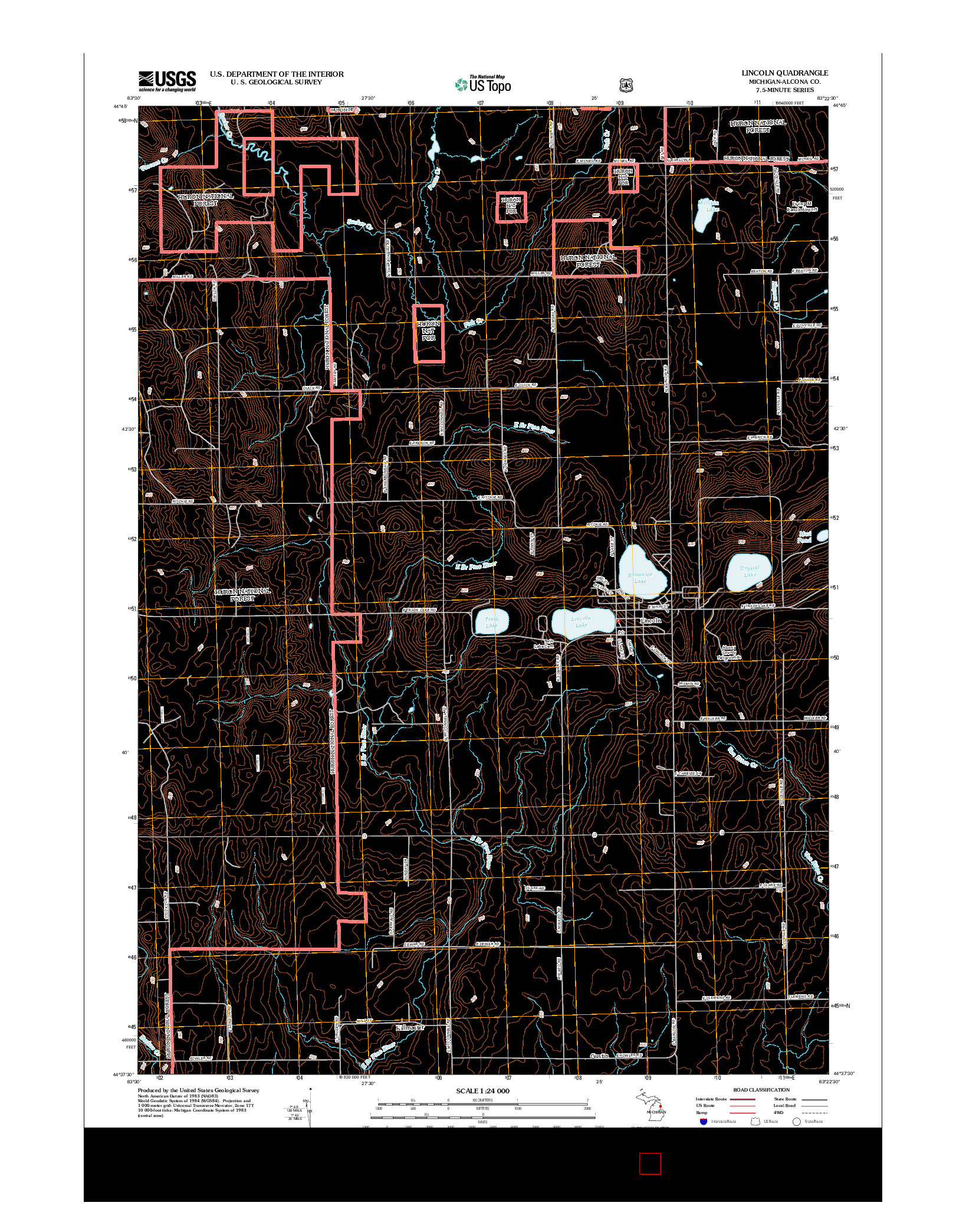 USGS US TOPO 7.5-MINUTE MAP FOR LINCOLN, MI 2012