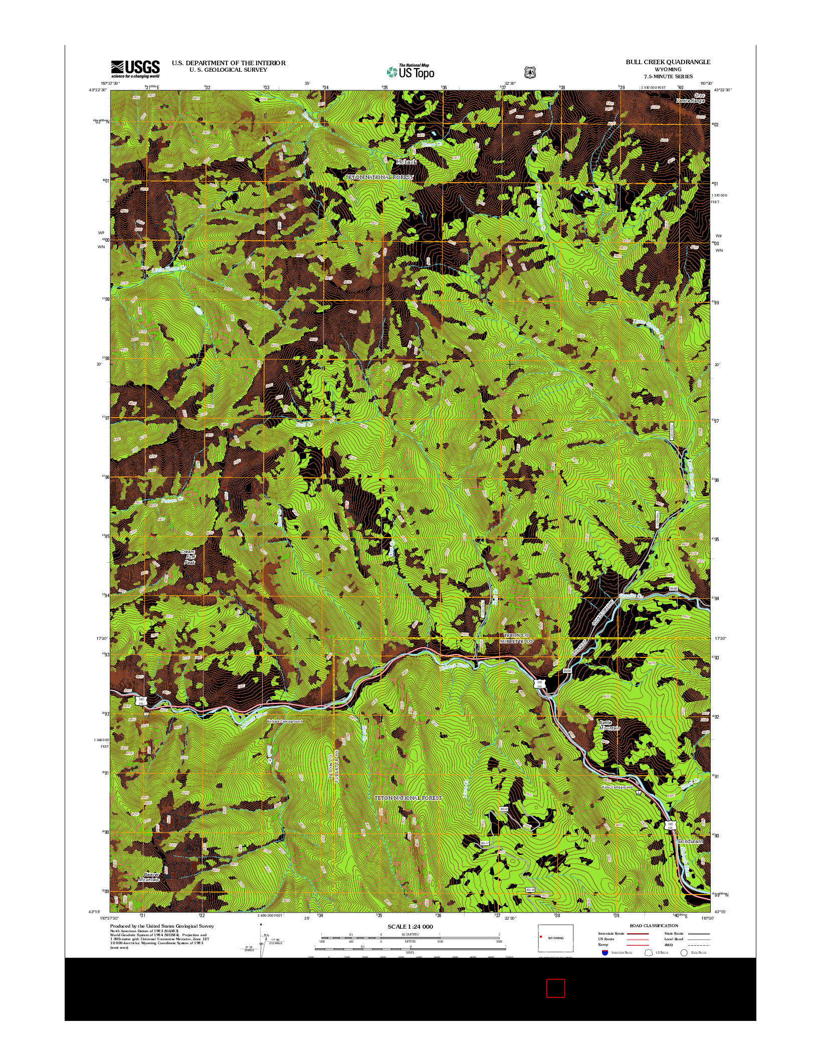USGS US TOPO 7.5-MINUTE MAP FOR BULL CREEK, WY 2012