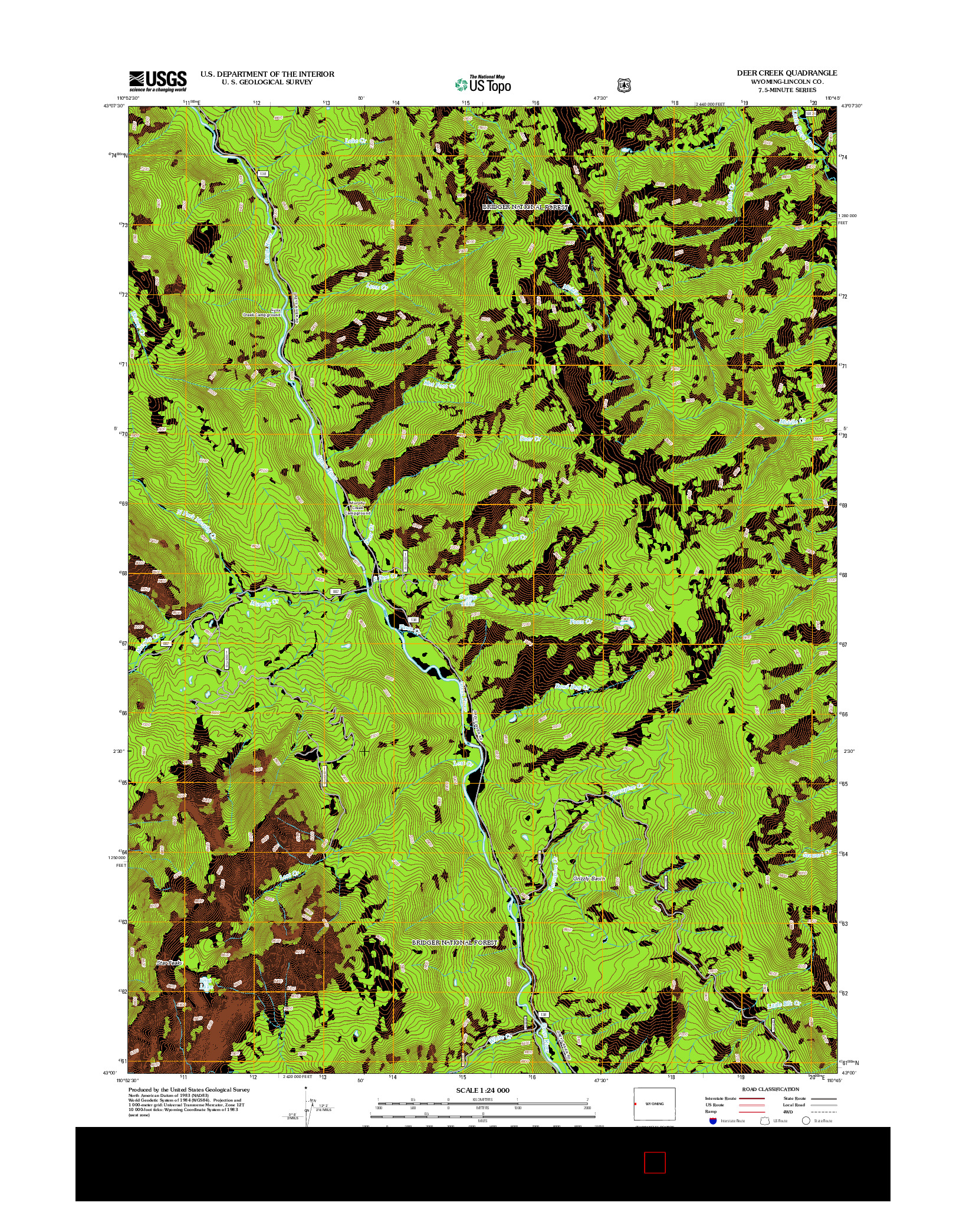 USGS US TOPO 7.5-MINUTE MAP FOR DEER CREEK, WY 2012