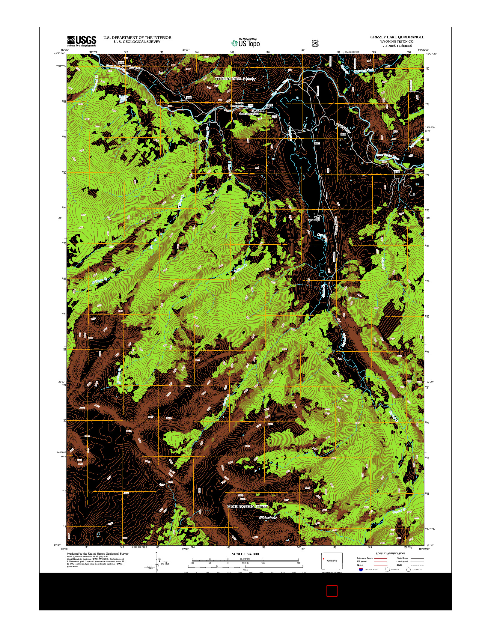 USGS US TOPO 7.5-MINUTE MAP FOR GRIZZLY LAKE, WY 2012