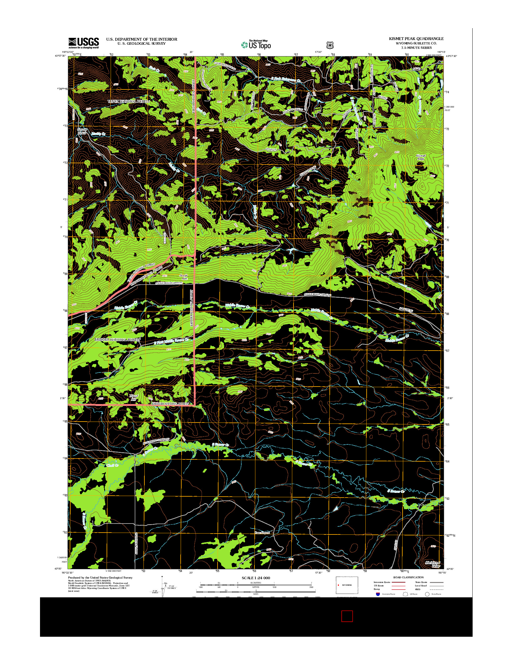 USGS US TOPO 7.5-MINUTE MAP FOR KISMET PEAK, WY 2012