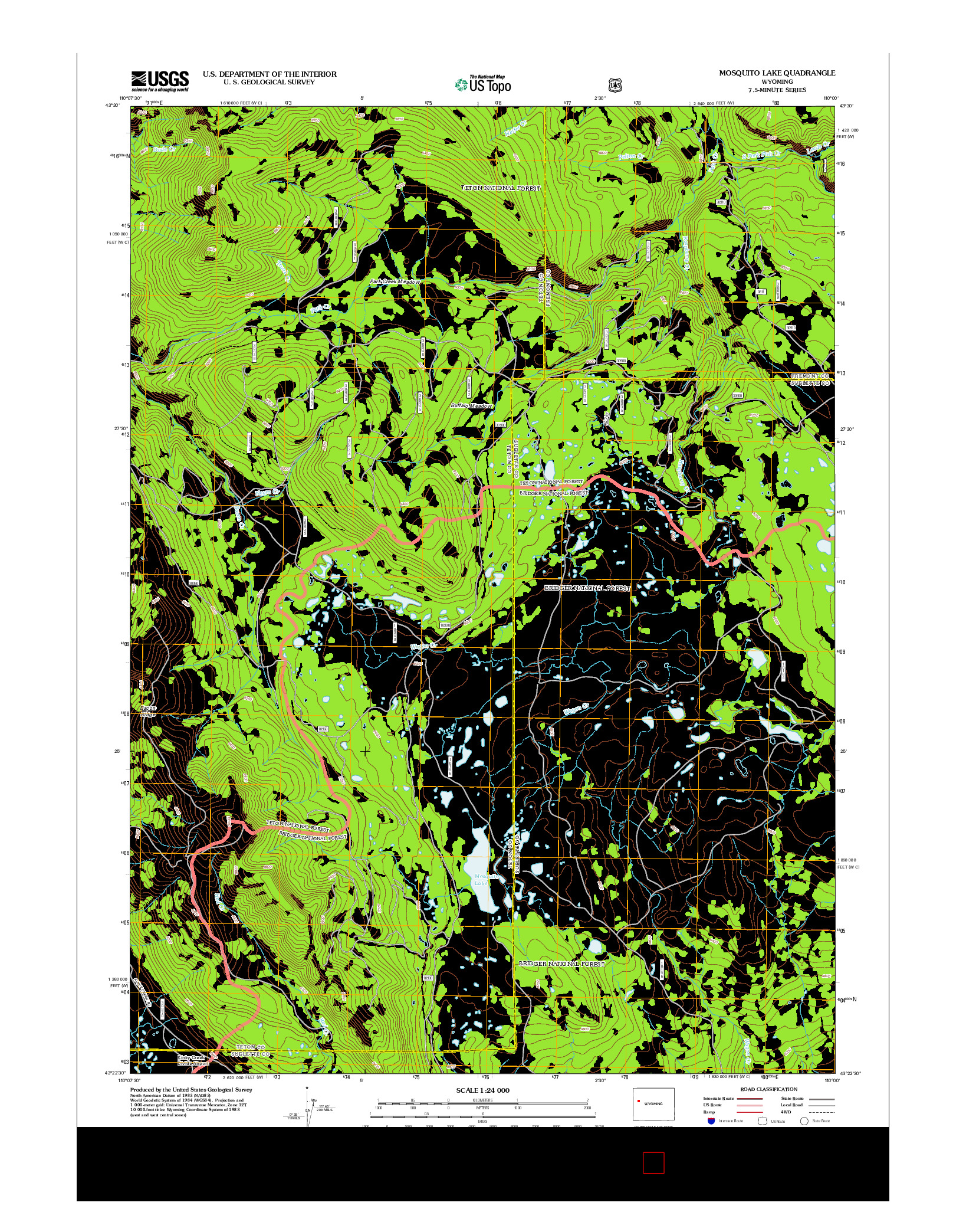 USGS US TOPO 7.5-MINUTE MAP FOR MOSQUITO LAKE, WY 2012