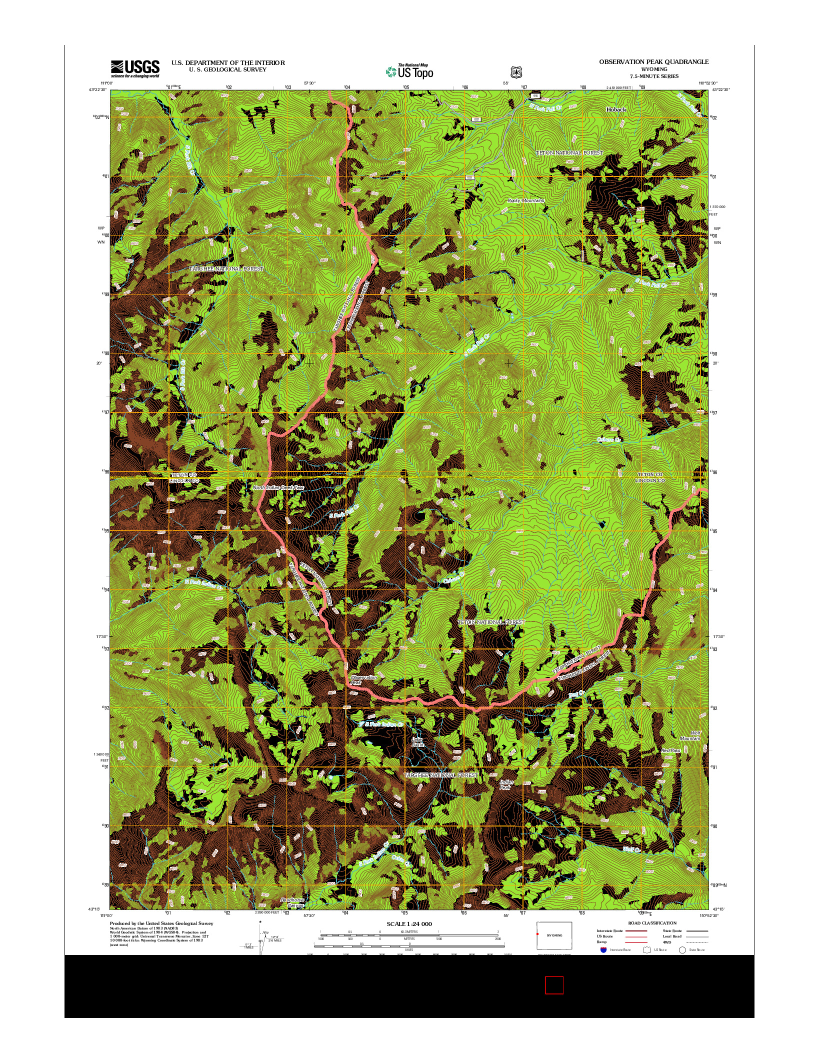 USGS US TOPO 7.5-MINUTE MAP FOR OBSERVATION PEAK, WY 2012