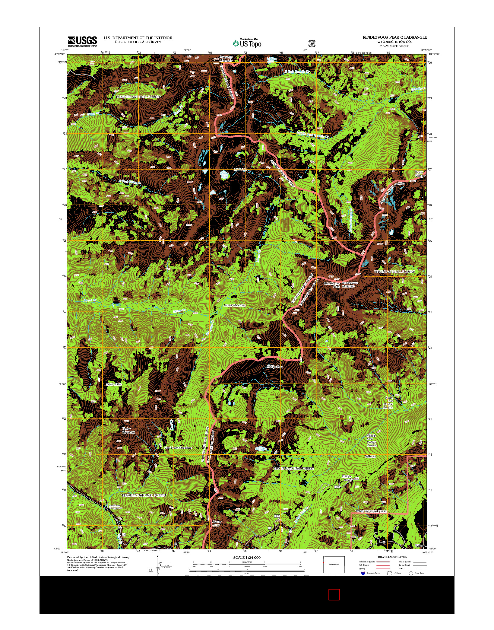 USGS US TOPO 7.5-MINUTE MAP FOR RENDEZVOUS PEAK, WY 2012