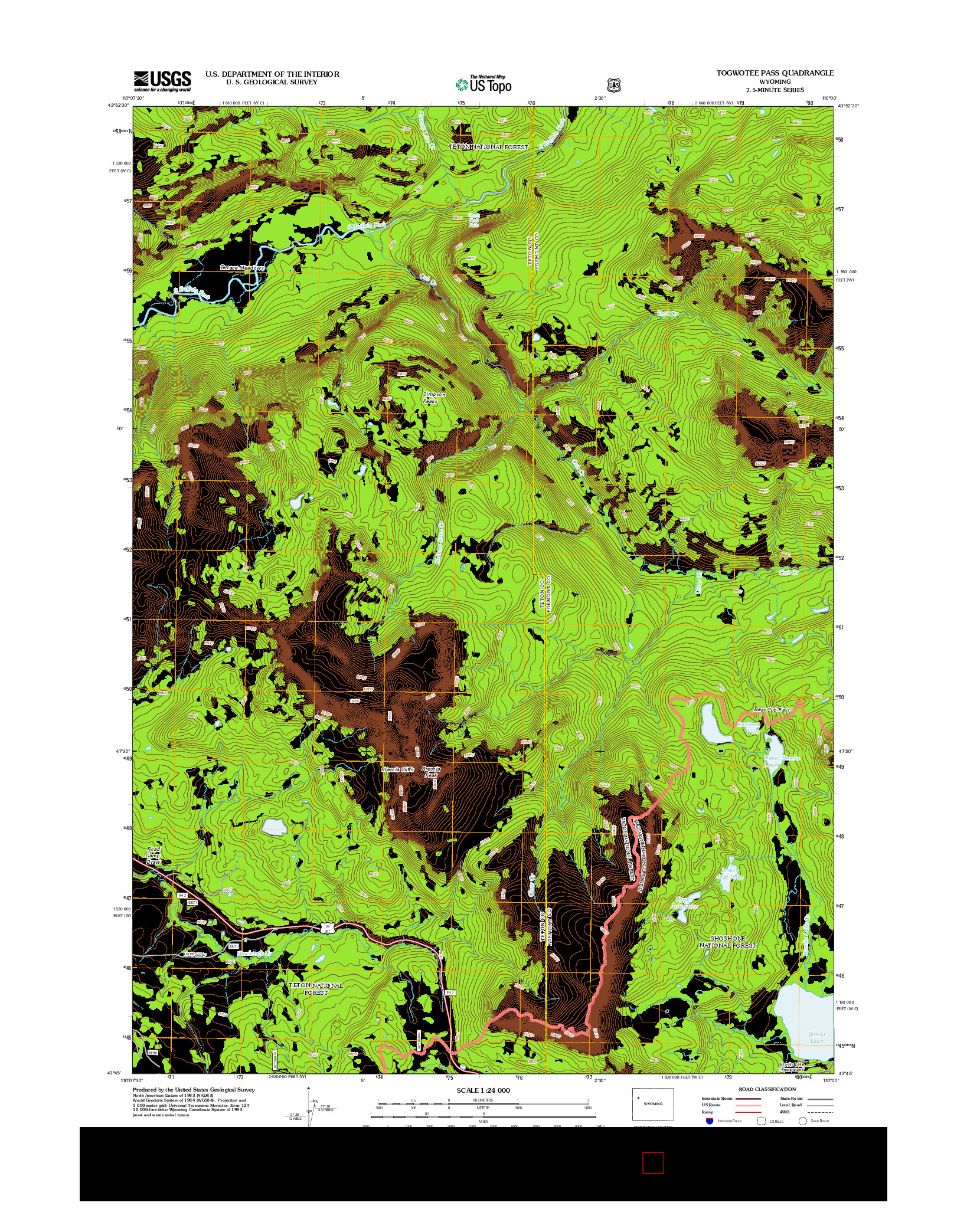 USGS US TOPO 7.5-MINUTE MAP FOR TOGWOTEE PASS, WY 2012