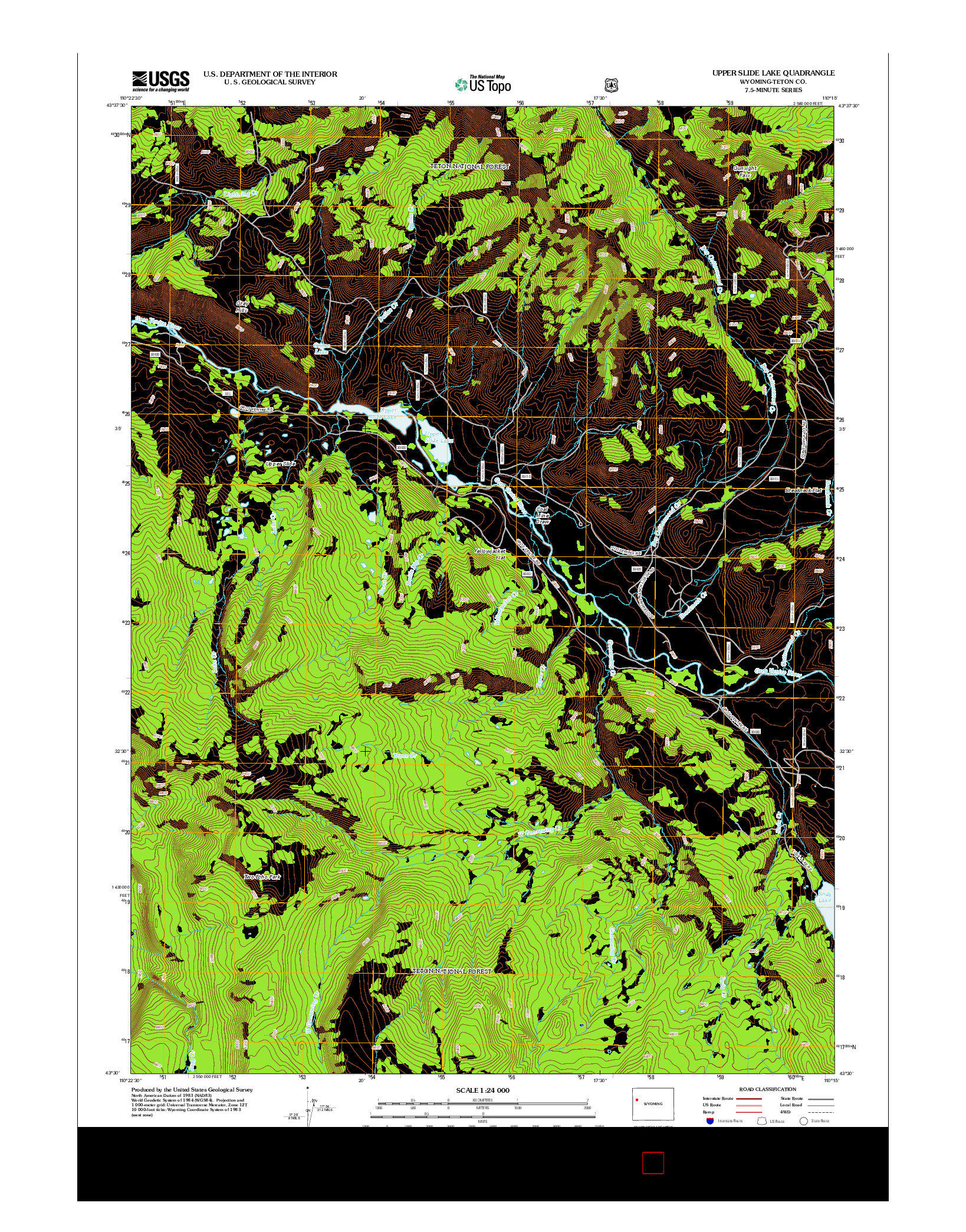 USGS US TOPO 7.5-MINUTE MAP FOR UPPER SLIDE LAKE, WY 2012