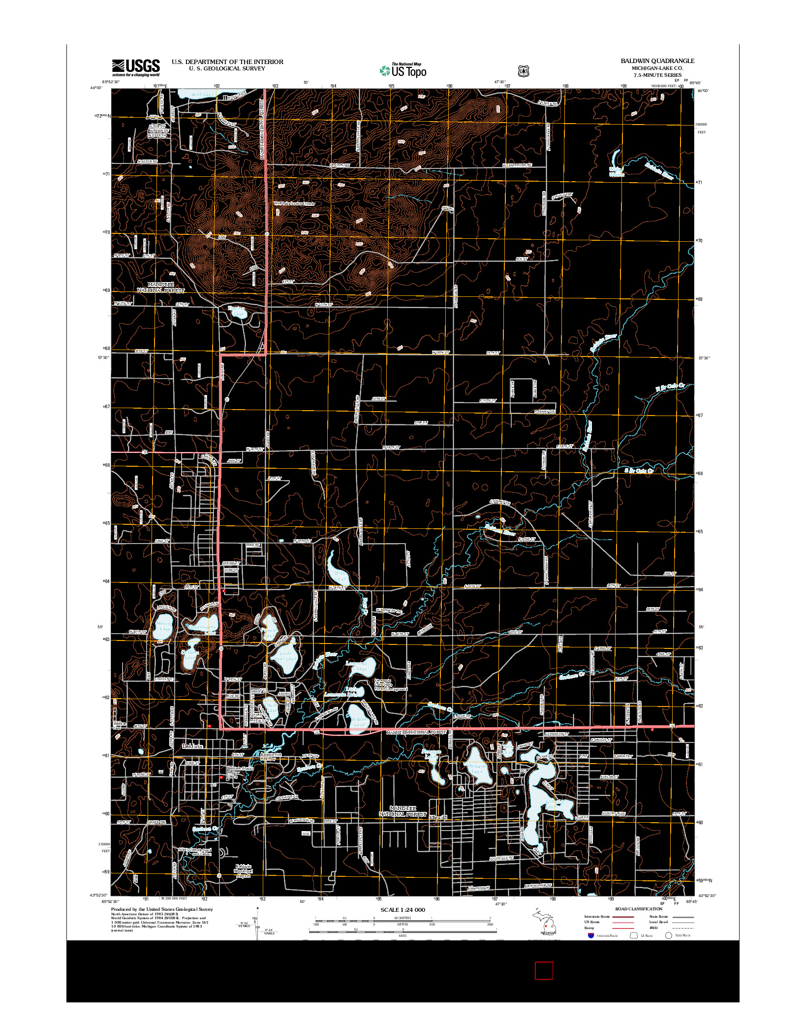 USGS US TOPO 7.5-MINUTE MAP FOR BALDWIN, MI 2012