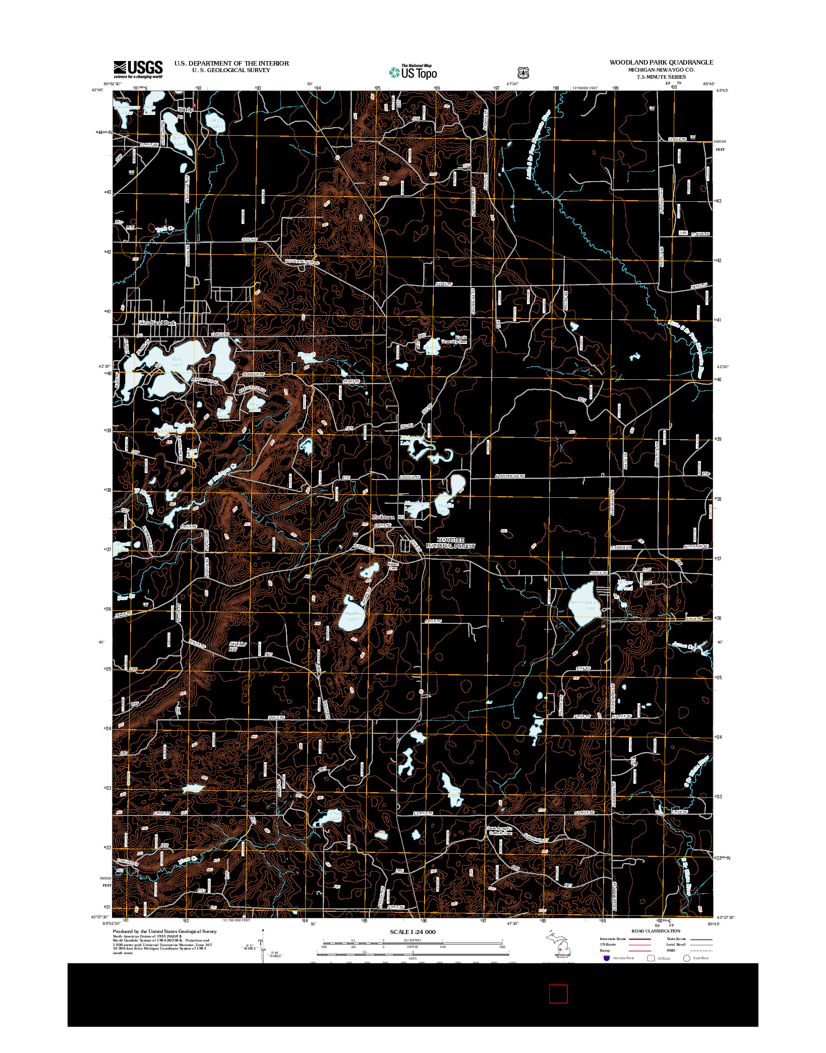 USGS US TOPO 7.5-MINUTE MAP FOR WOODLAND PARK, MI 2012
