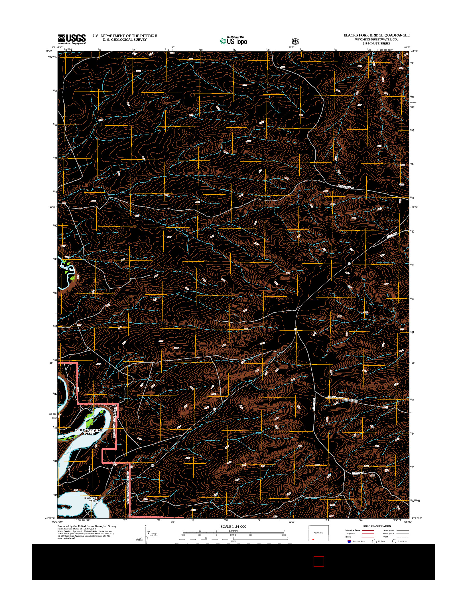 USGS US TOPO 7.5-MINUTE MAP FOR BLACKS FORK BRIDGE, WY 2012