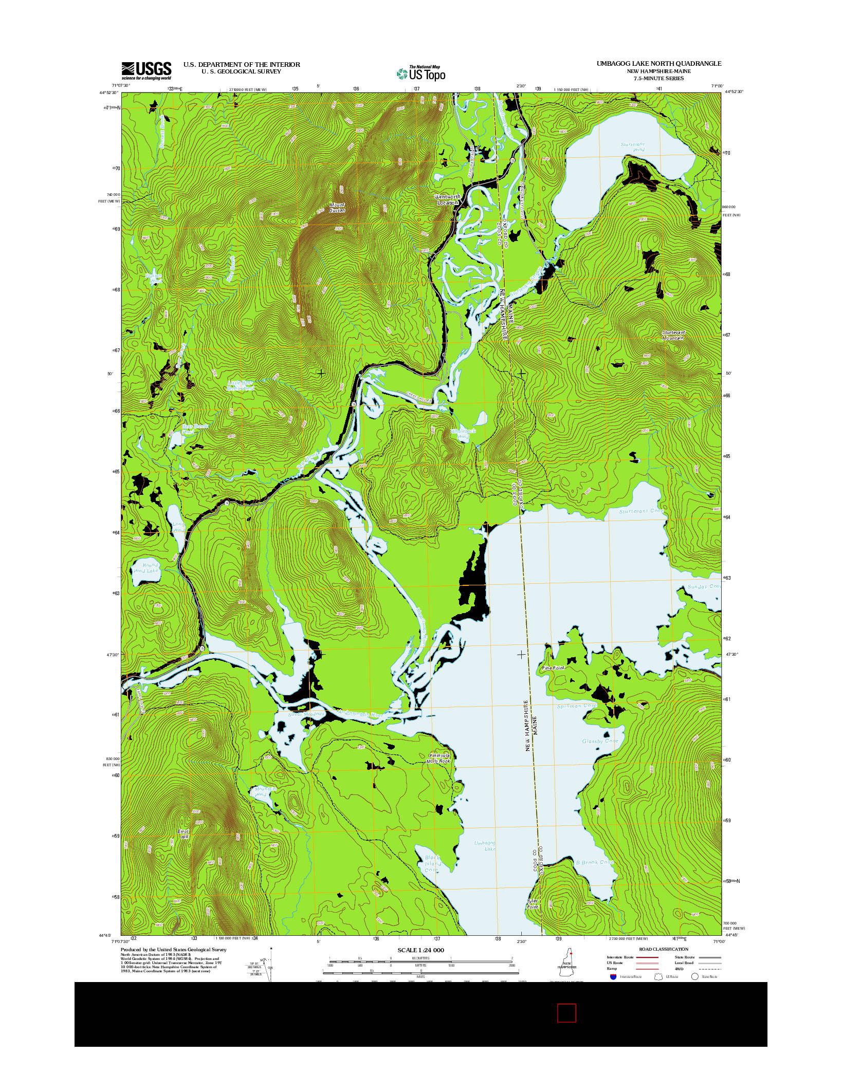 USGS US TOPO 7.5-MINUTE MAP FOR UMBAGOG LAKE NORTH, NH-ME 2012