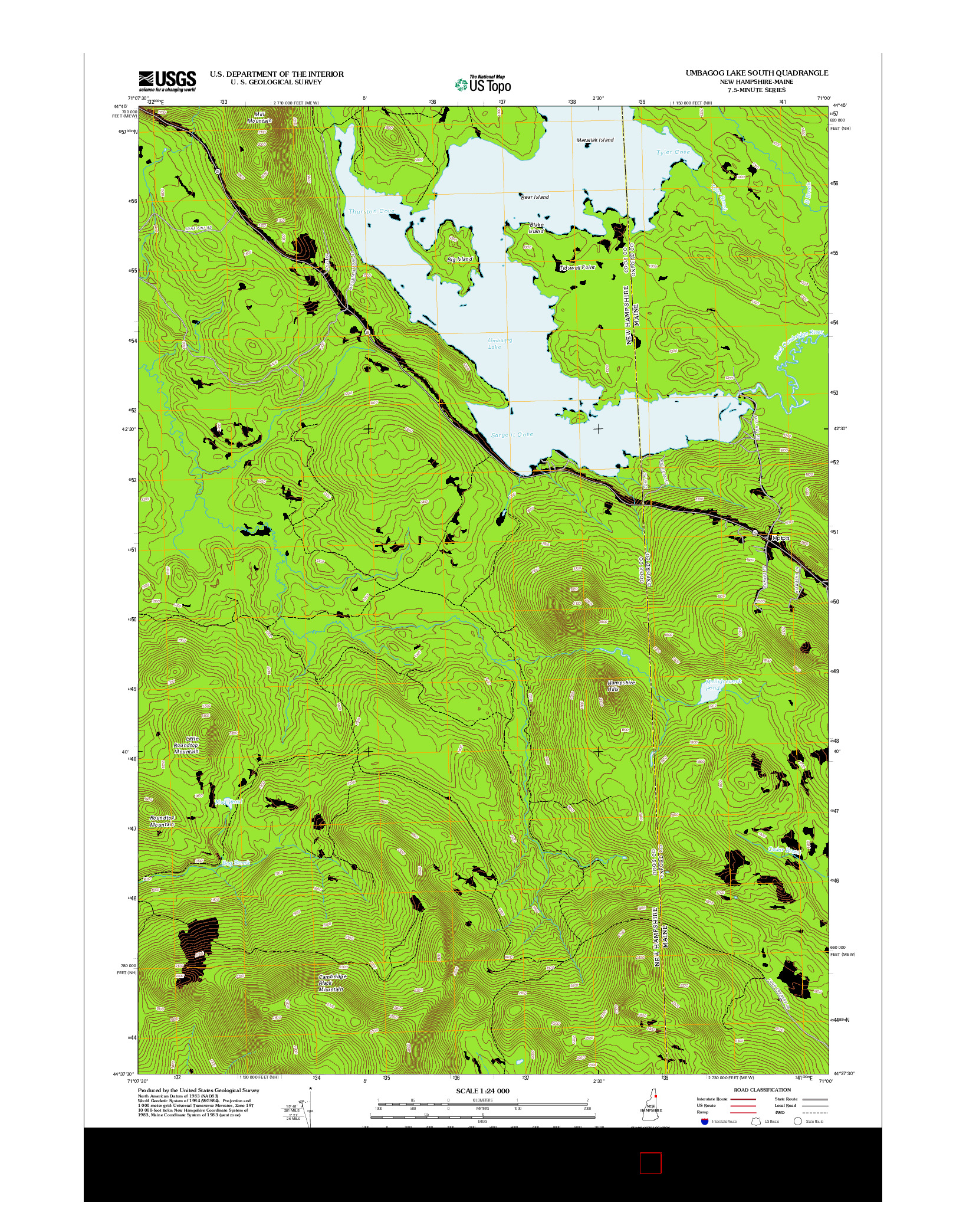 USGS US TOPO 7.5-MINUTE MAP FOR UMBAGOG LAKE SOUTH, NH-ME 2012