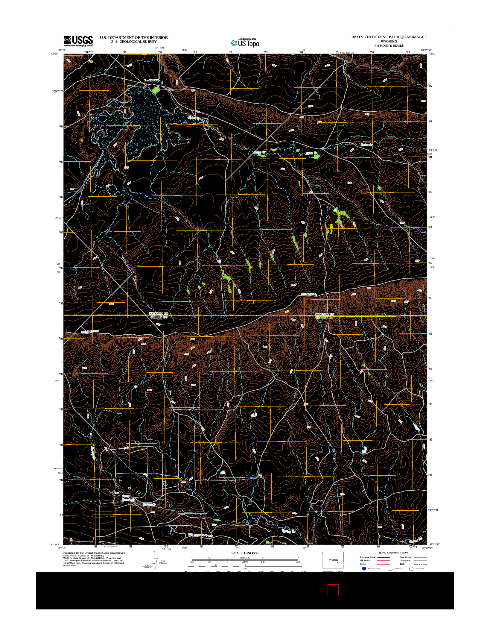 USGS US TOPO 7.5-MINUTE MAP FOR BATES CREEK RESERVOIR, WY 2012