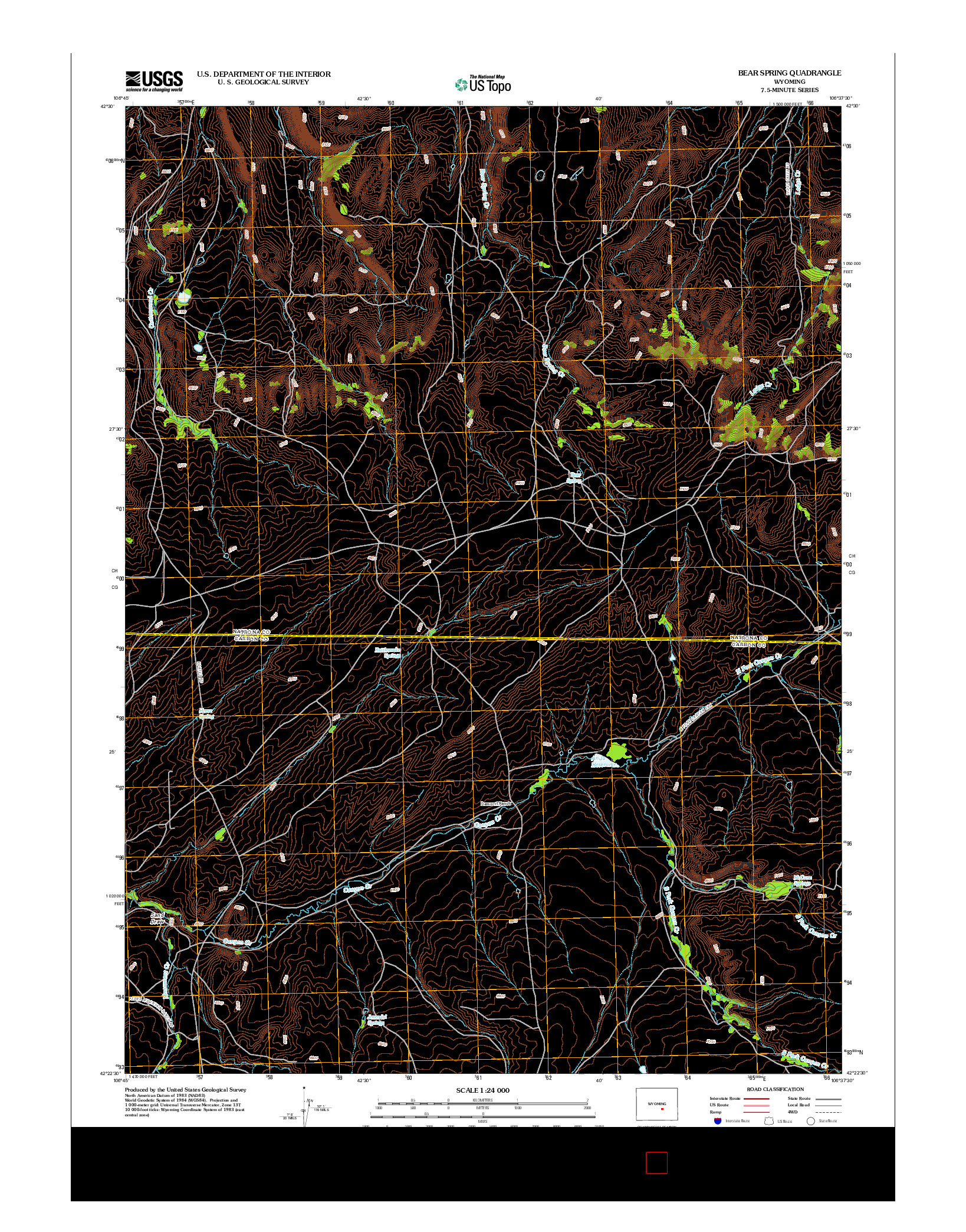 USGS US TOPO 7.5-MINUTE MAP FOR BEAR SPRING, WY 2012