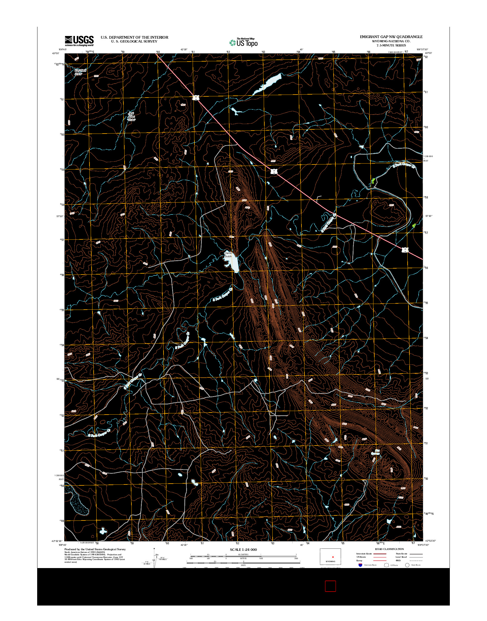 USGS US TOPO 7.5-MINUTE MAP FOR EMIGRANT GAP NW, WY 2012