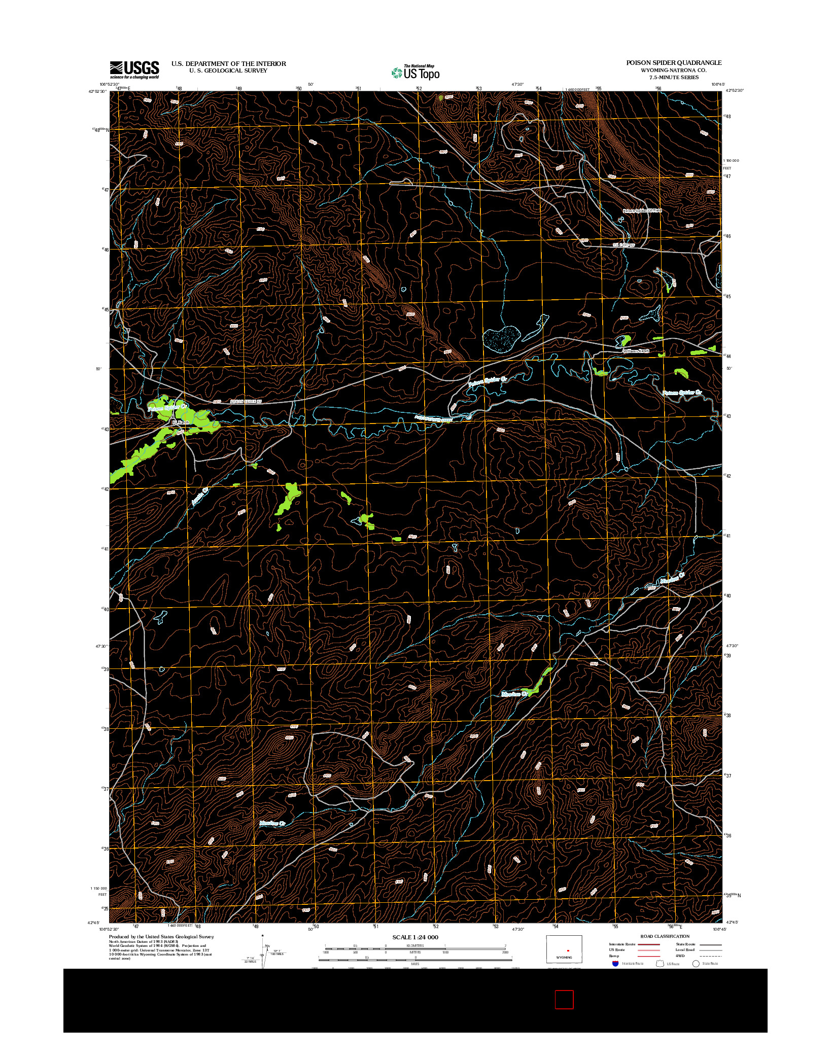 USGS US TOPO 7.5-MINUTE MAP FOR POISON SPIDER, WY 2012