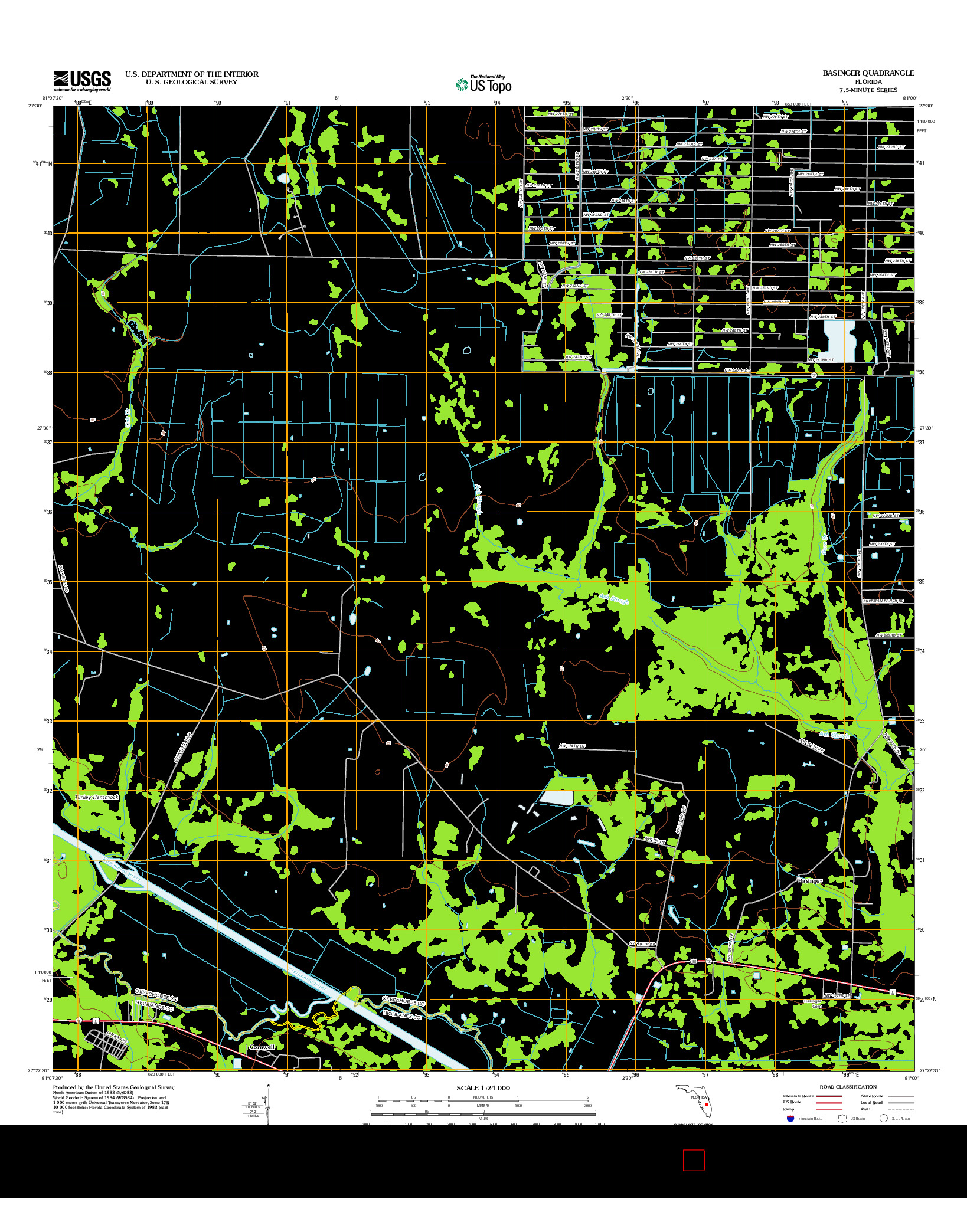 USGS US TOPO 7.5-MINUTE MAP FOR BASINGER, FL 2012