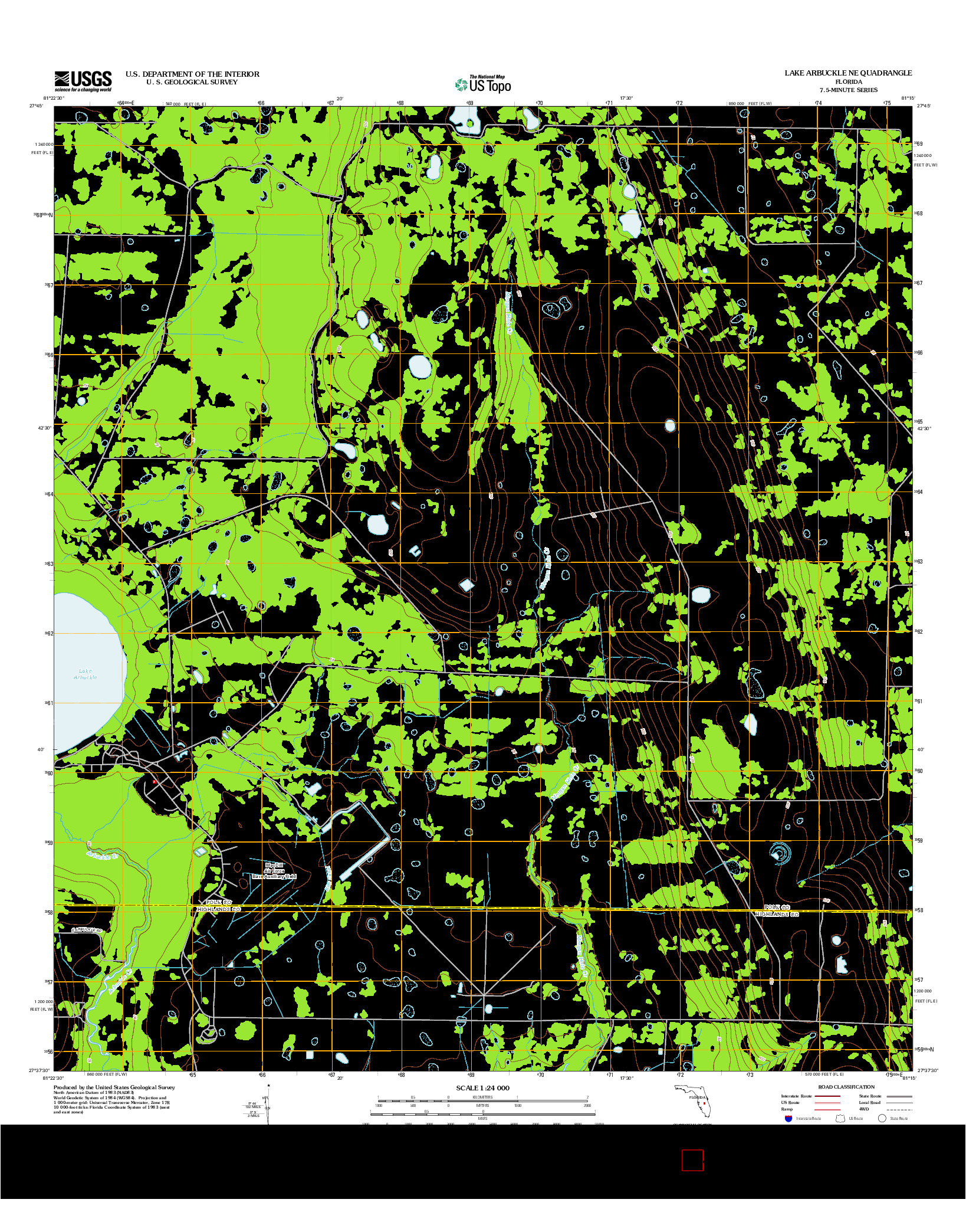 USGS US TOPO 7.5-MINUTE MAP FOR LAKE ARBUCKLE NE, FL 2012