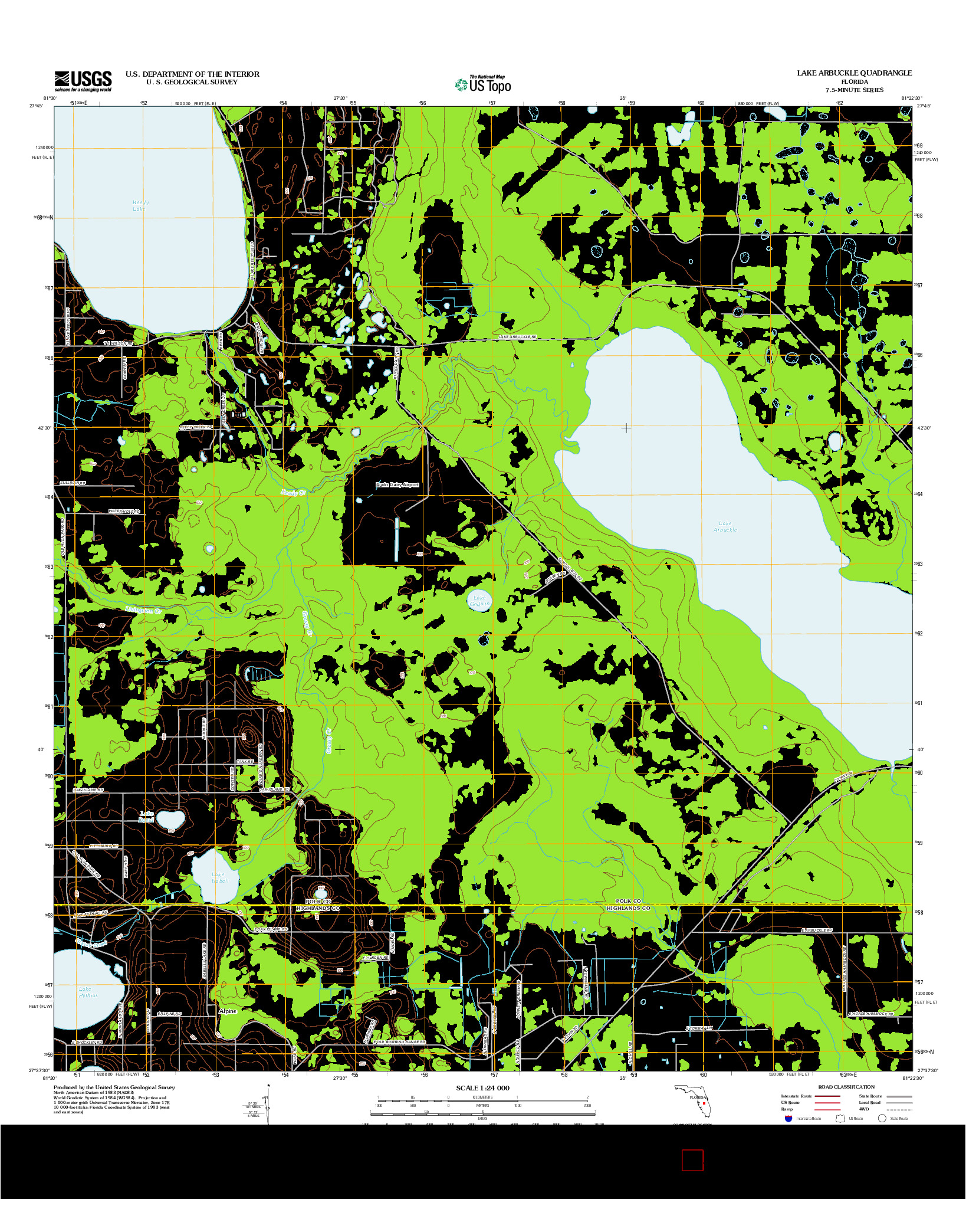 USGS US TOPO 7.5-MINUTE MAP FOR LAKE ARBUCKLE, FL 2012