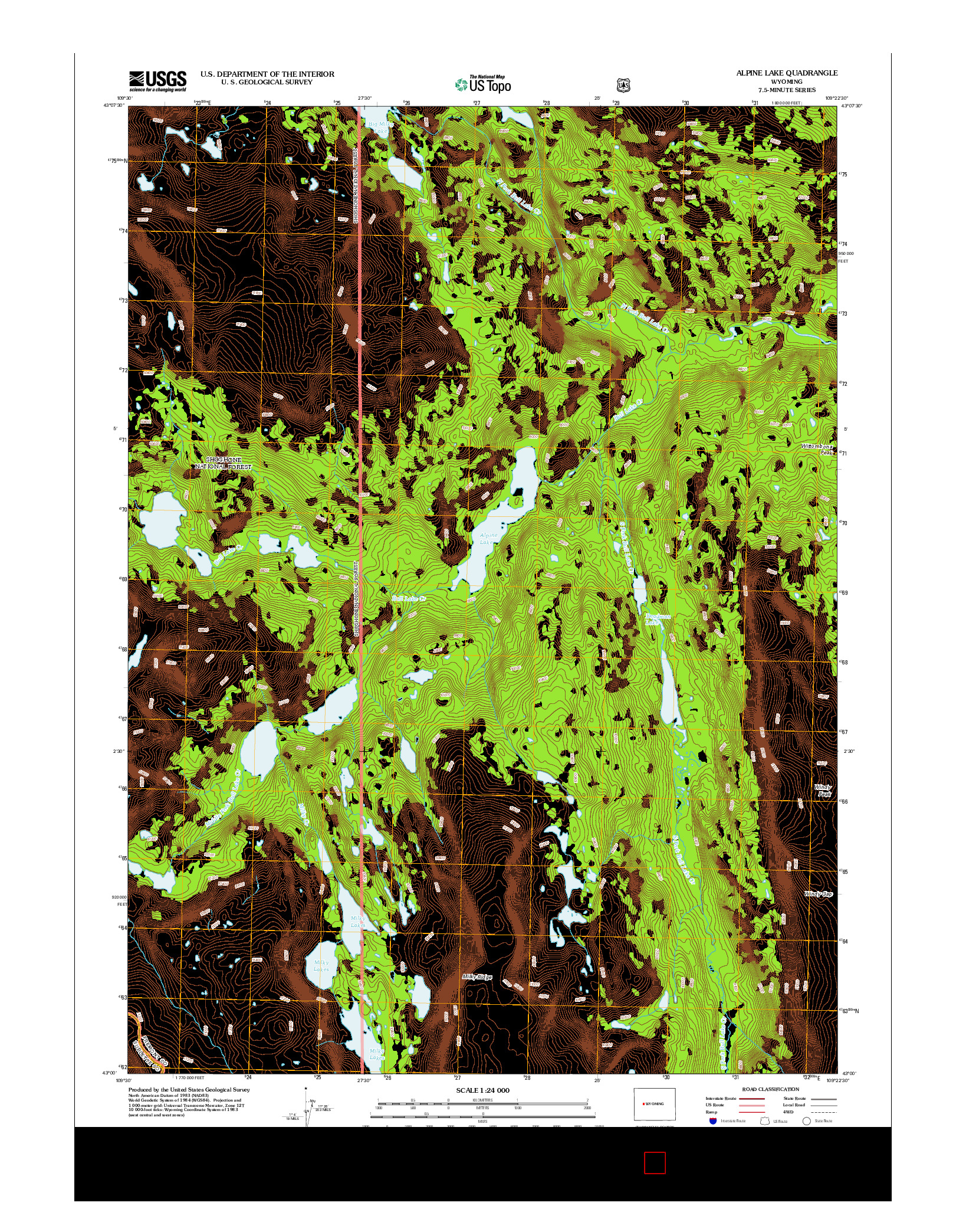 USGS US TOPO 7.5-MINUTE MAP FOR ALPINE LAKE, WY 2012