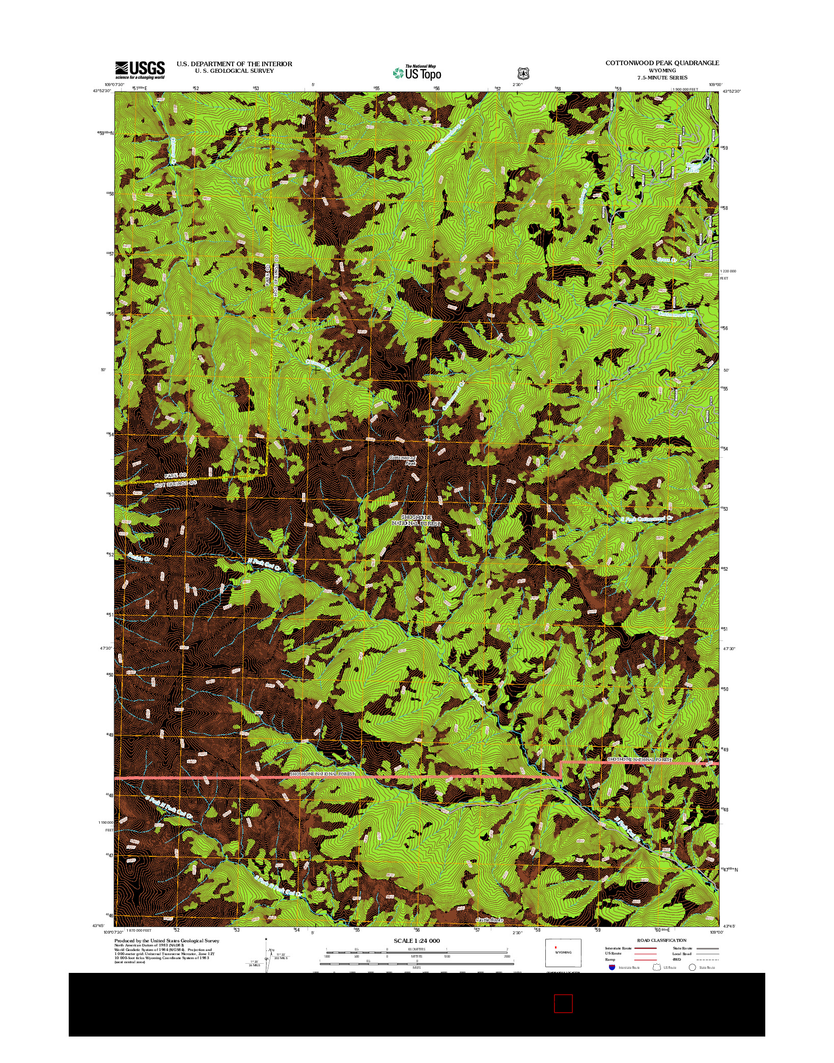 USGS US TOPO 7.5-MINUTE MAP FOR COTTONWOOD PEAK, WY 2012
