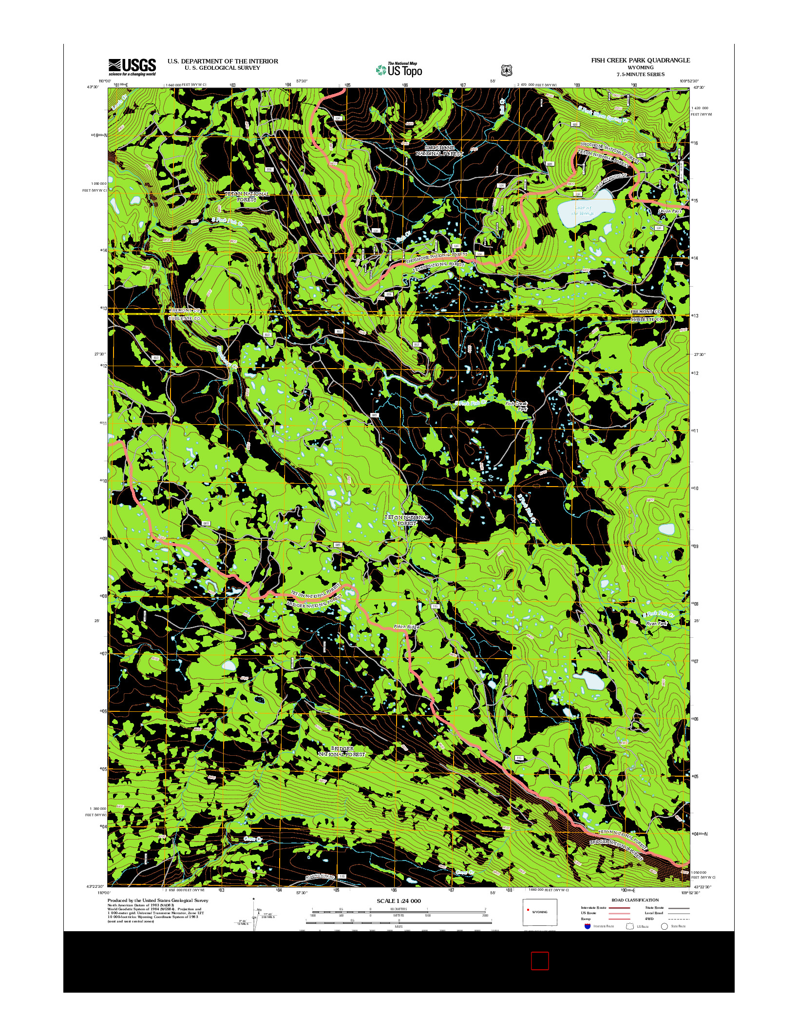 USGS US TOPO 7.5-MINUTE MAP FOR FISH CREEK PARK, WY 2012