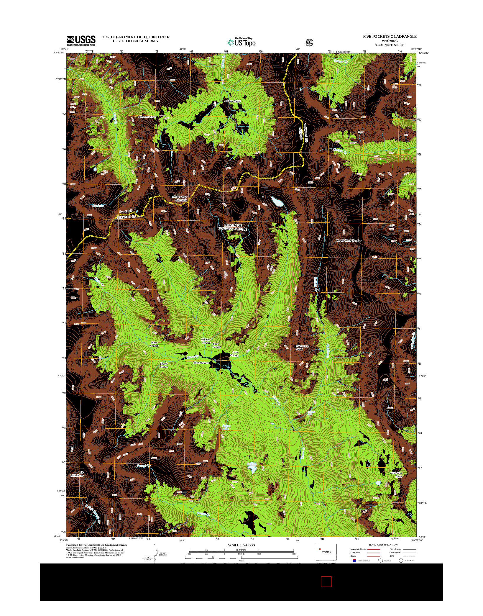 USGS US TOPO 7.5-MINUTE MAP FOR FIVE POCKETS, WY 2012