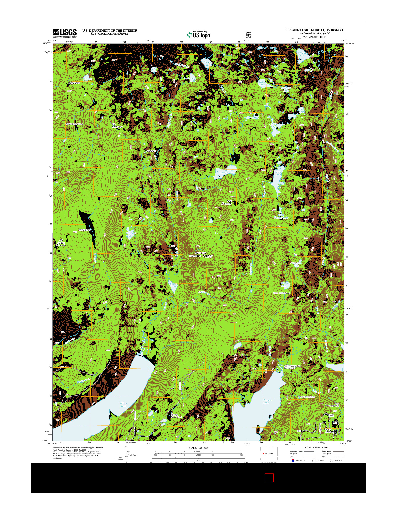 USGS US TOPO 7.5-MINUTE MAP FOR FREMONT LAKE NORTH, WY 2012