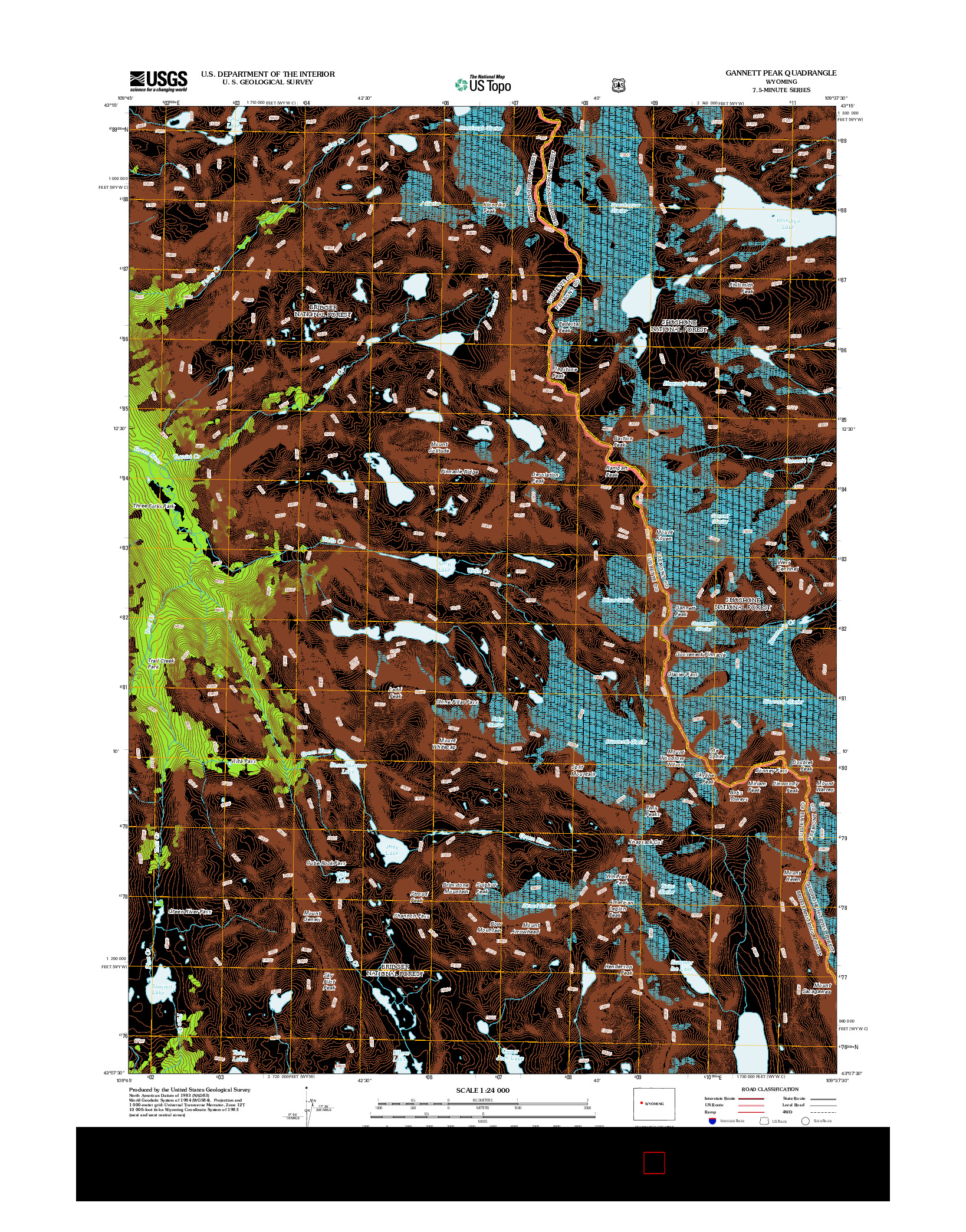 USGS US TOPO 7.5-MINUTE MAP FOR GANNETT PEAK, WY 2012