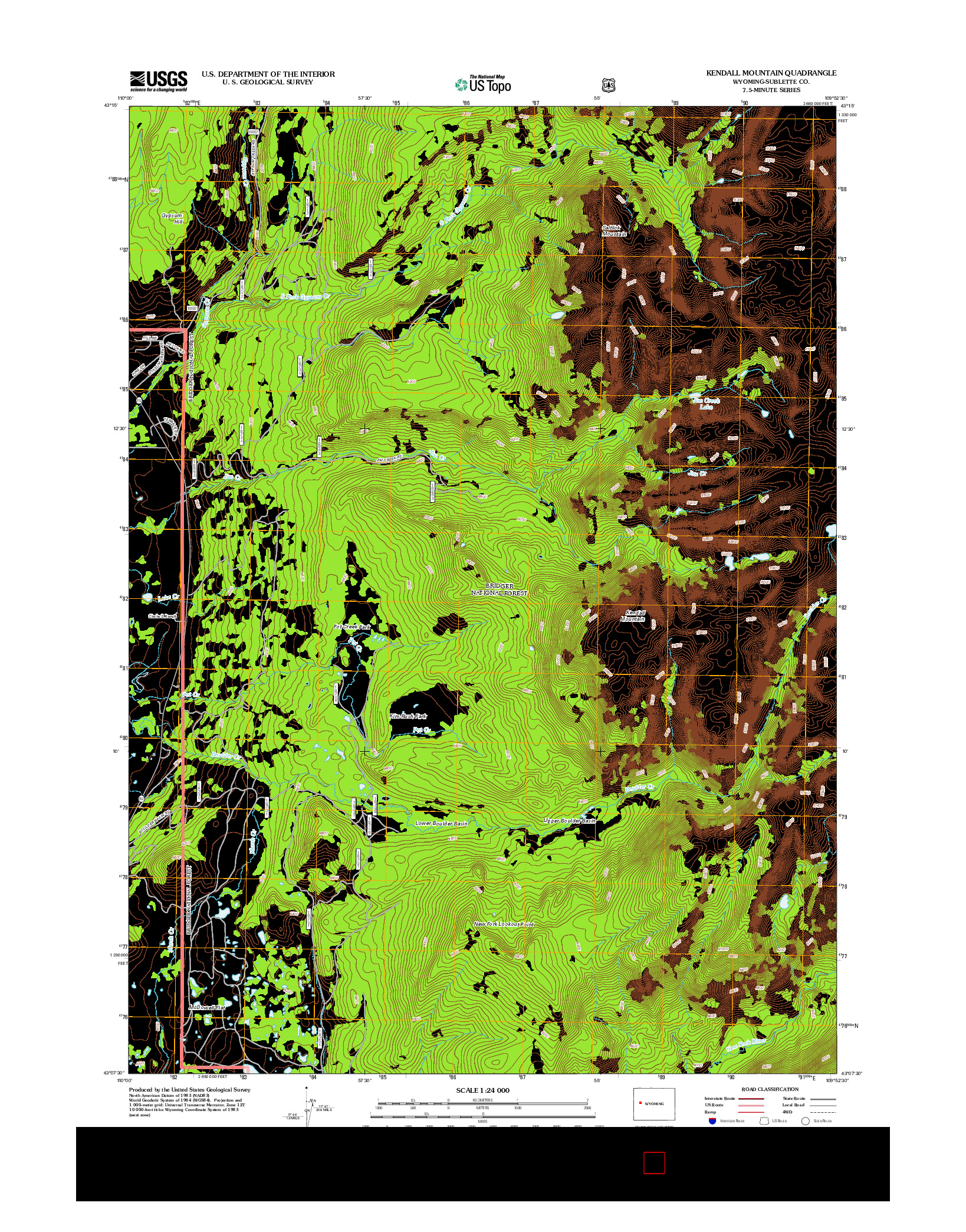 USGS US TOPO 7.5-MINUTE MAP FOR KENDALL MOUNTAIN, WY 2012