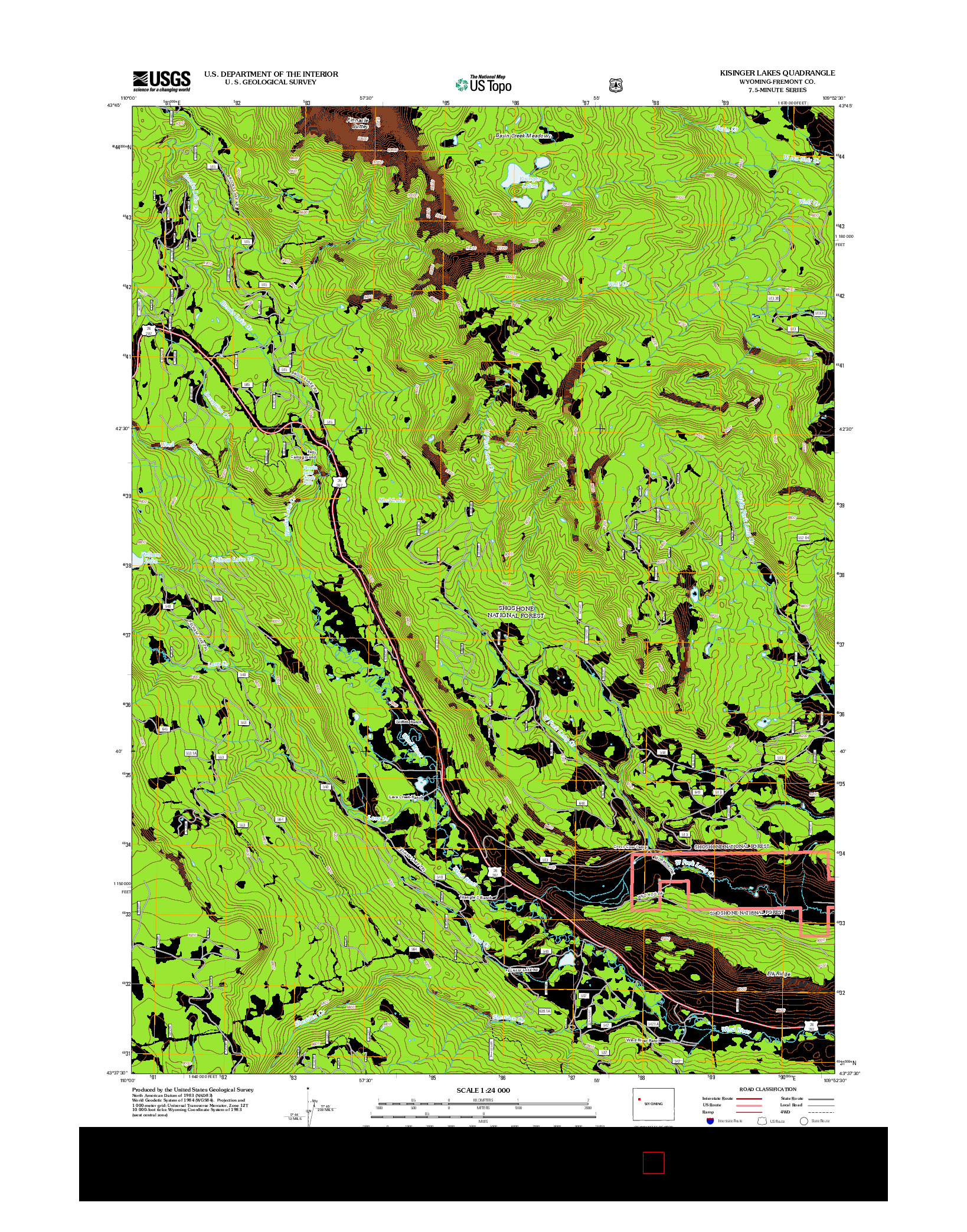 USGS US TOPO 7.5-MINUTE MAP FOR KISINGER LAKES, WY 2012