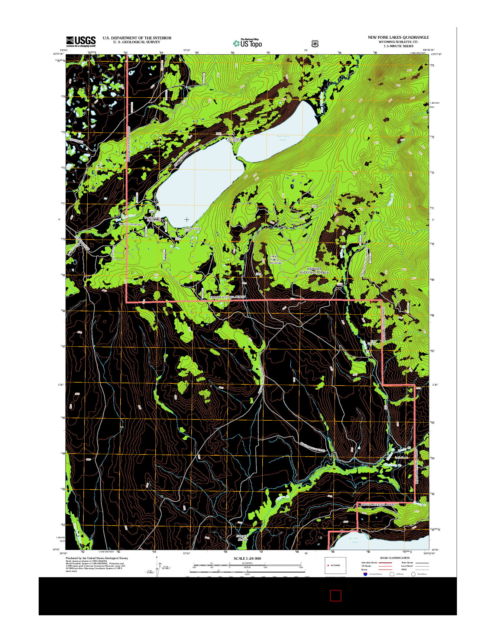 USGS US TOPO 7.5-MINUTE MAP FOR NEW FORK LAKES, WY 2012